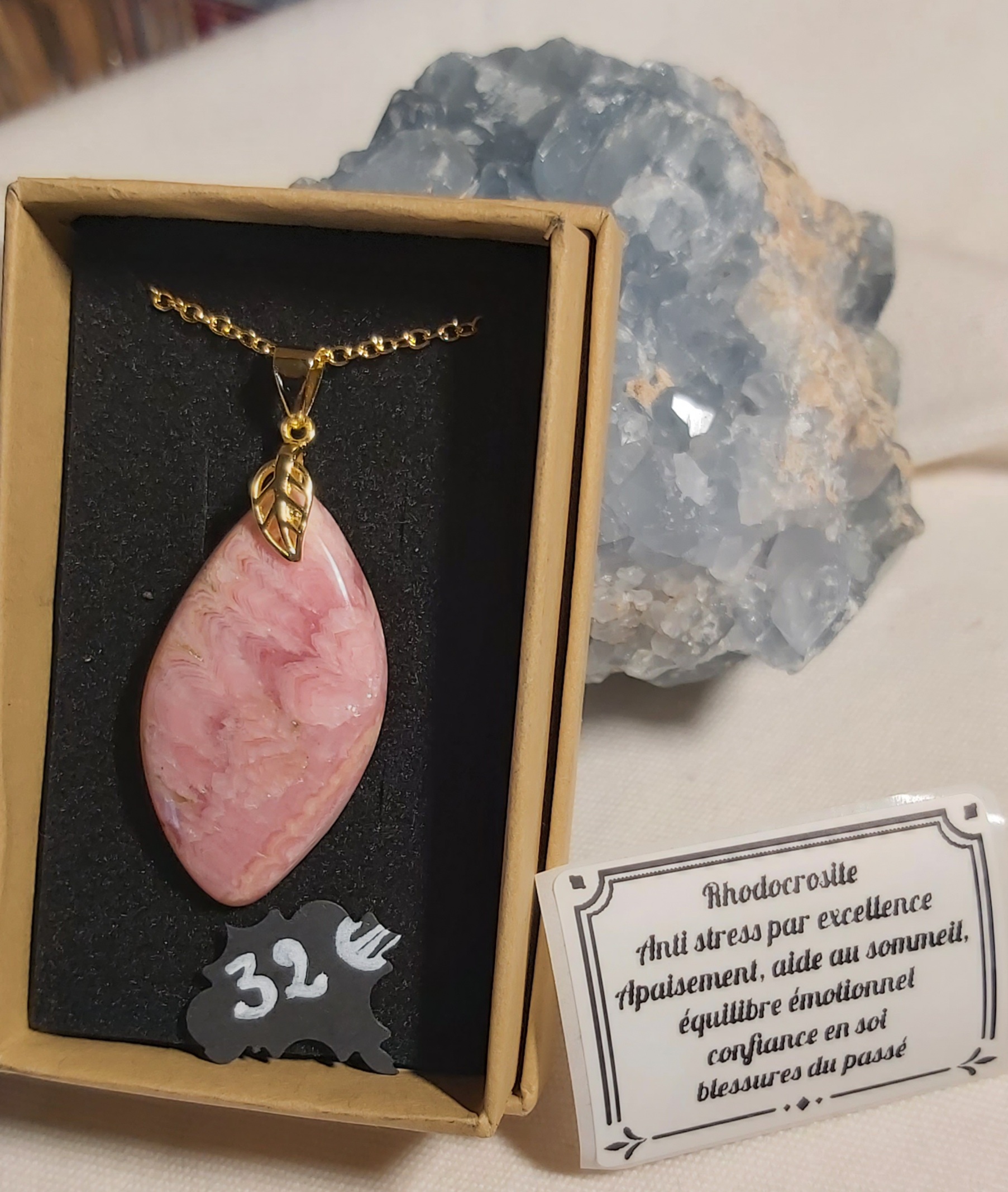 Pendentif en rhodochrosite