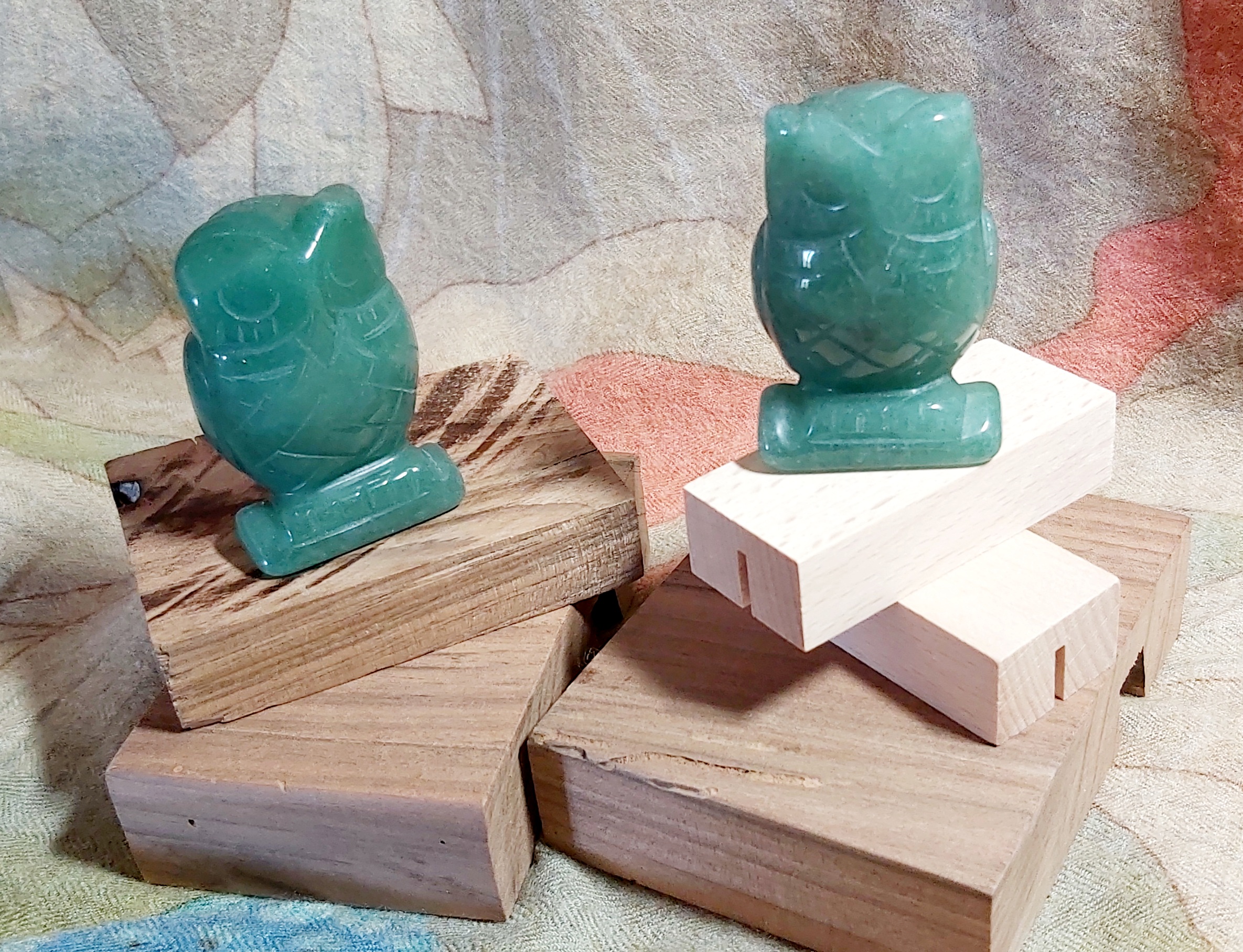 Sculptures de chouettes en Aventurine verte