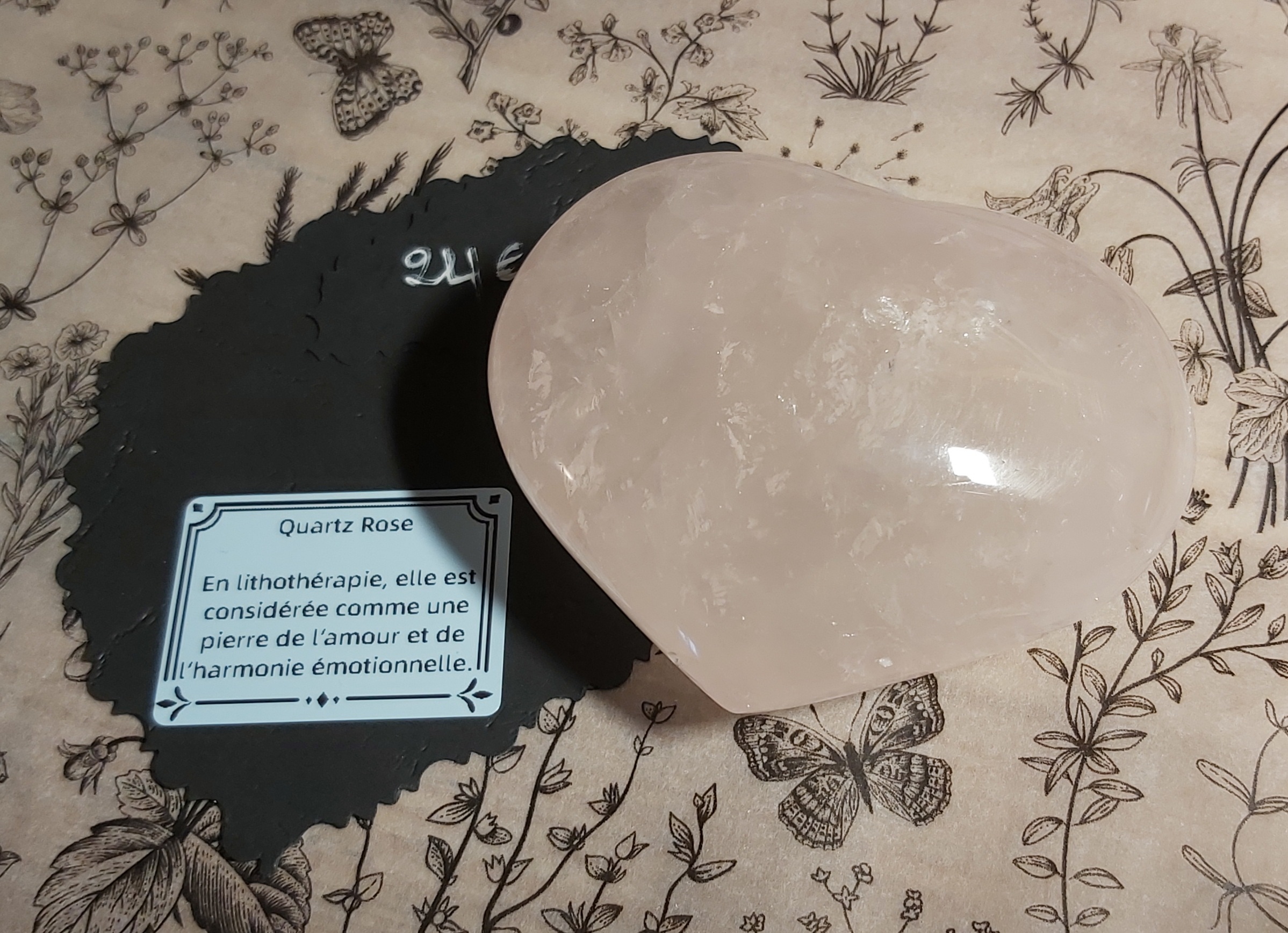 Galet Coeur quartz rose 90/80mm