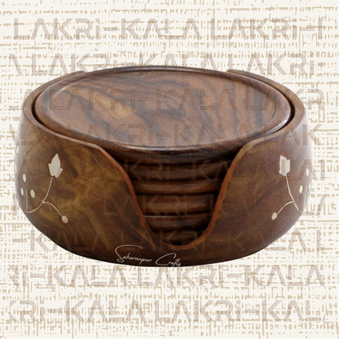 LakriKala 3.5" Lotus Wooden Coaster – Intricate Design