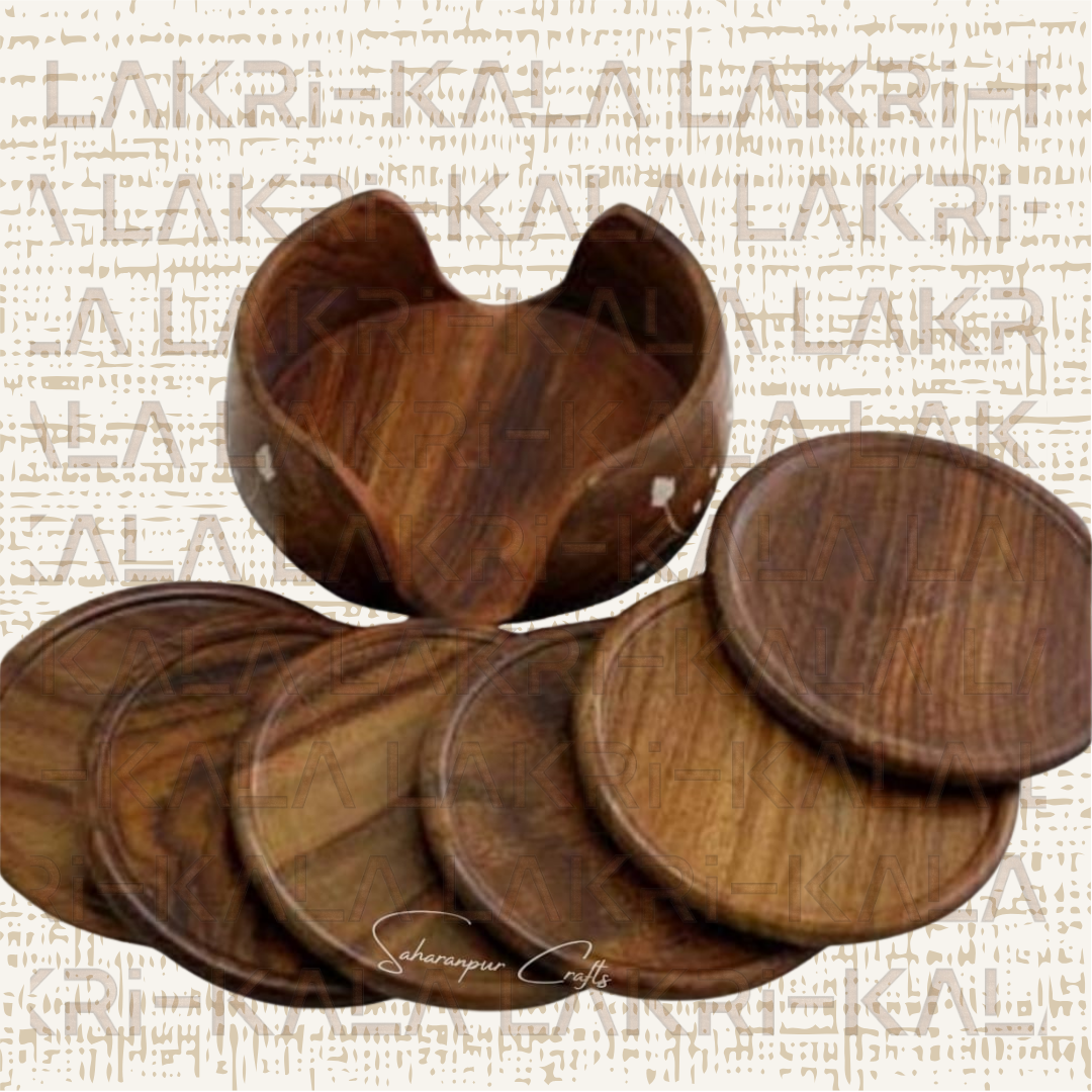 LakriKala 3.5" Lotus Wooden Coaster – Intricate Design