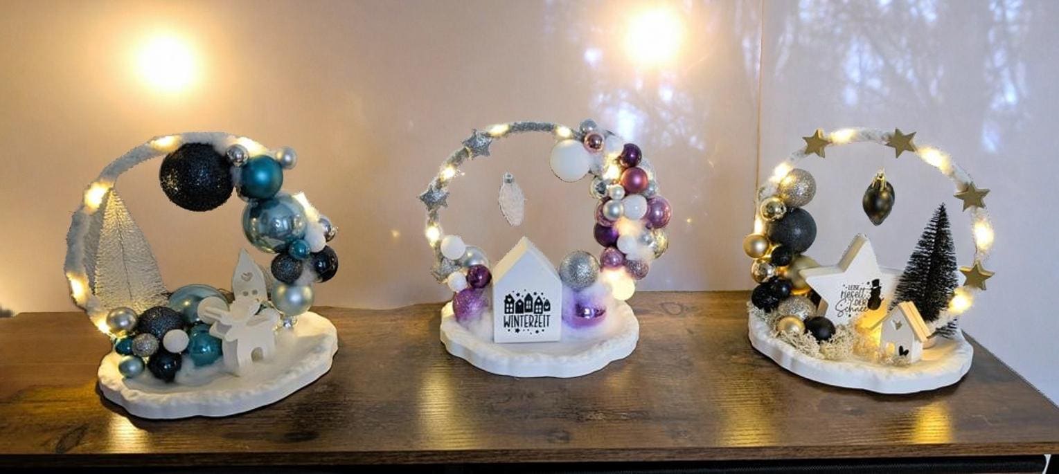 Loop / Weiß / Kerakraft / Lichterkette / Tischdeko / Geschenkidee / Beleuchtet / Advent / Dekoteller / Petrol / Gold / Rosa / Deko