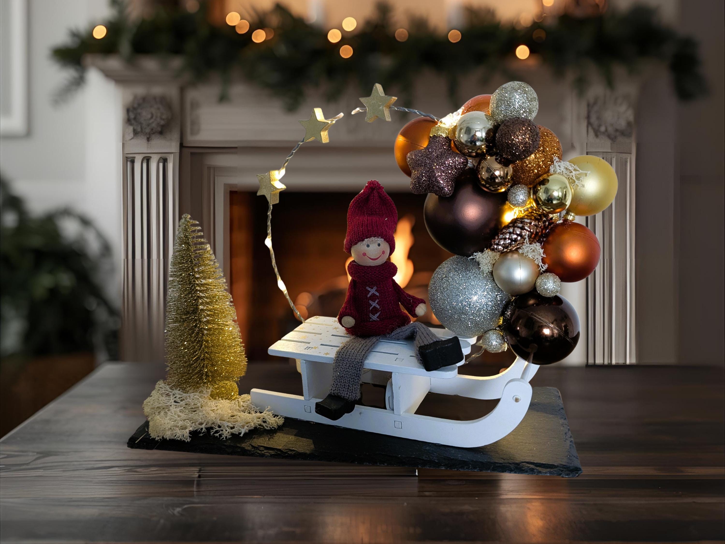 Loop / Schieferplatte / Lichterkette / Tischdeko / Geschenkidee / Beleuchtet / Advent / Dekoteller / Silber / Lila / Rosa / Weihnachtsdeko