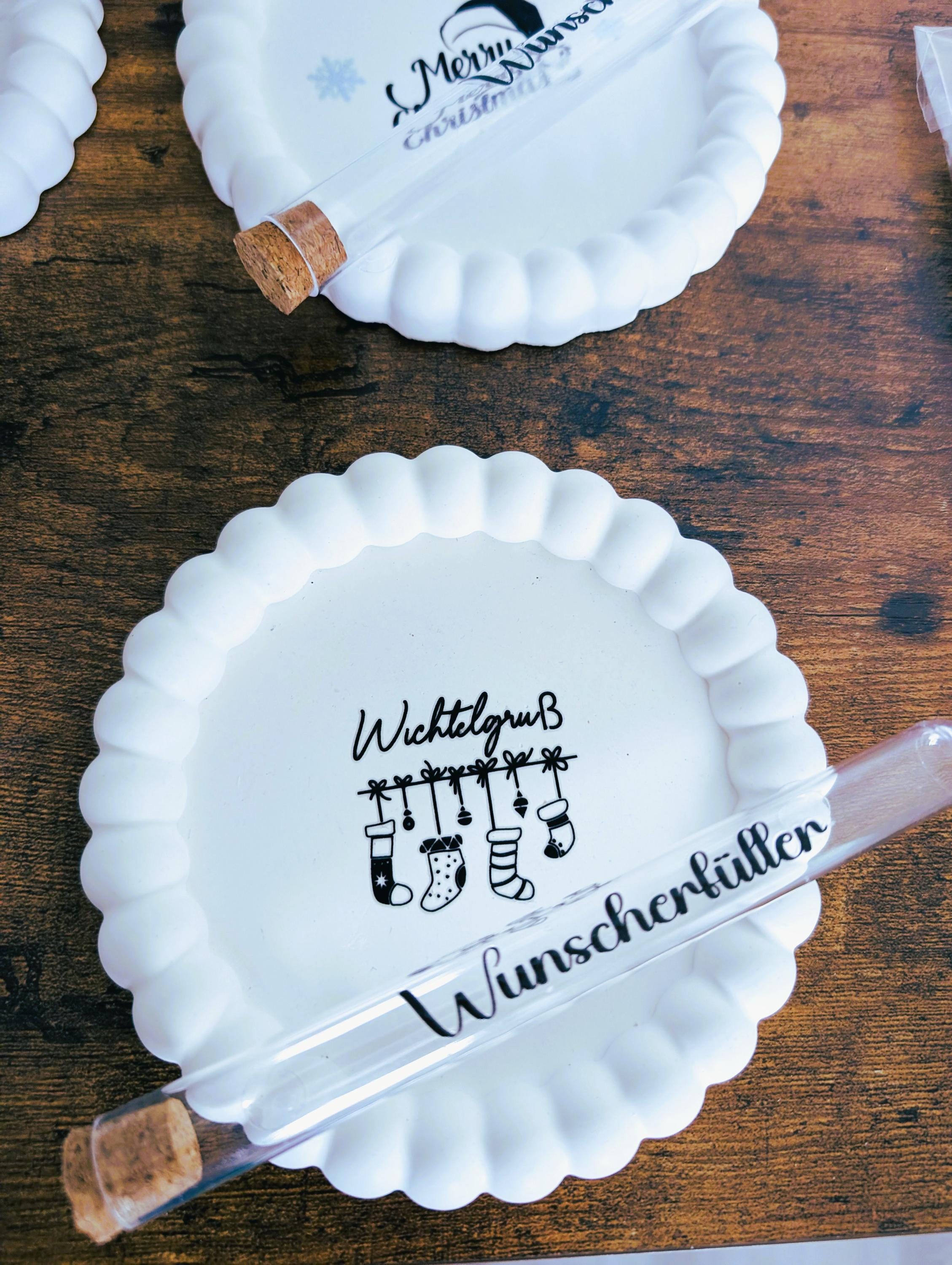 Wichtelidee/Wichtelgeschenk/Wunscherfüller/Wichteln/Geldgeschenk/Bubble/Teller/ Untersetzer/Weiß/Verpackt/Geschenkset/Weihnachtsgeschenk