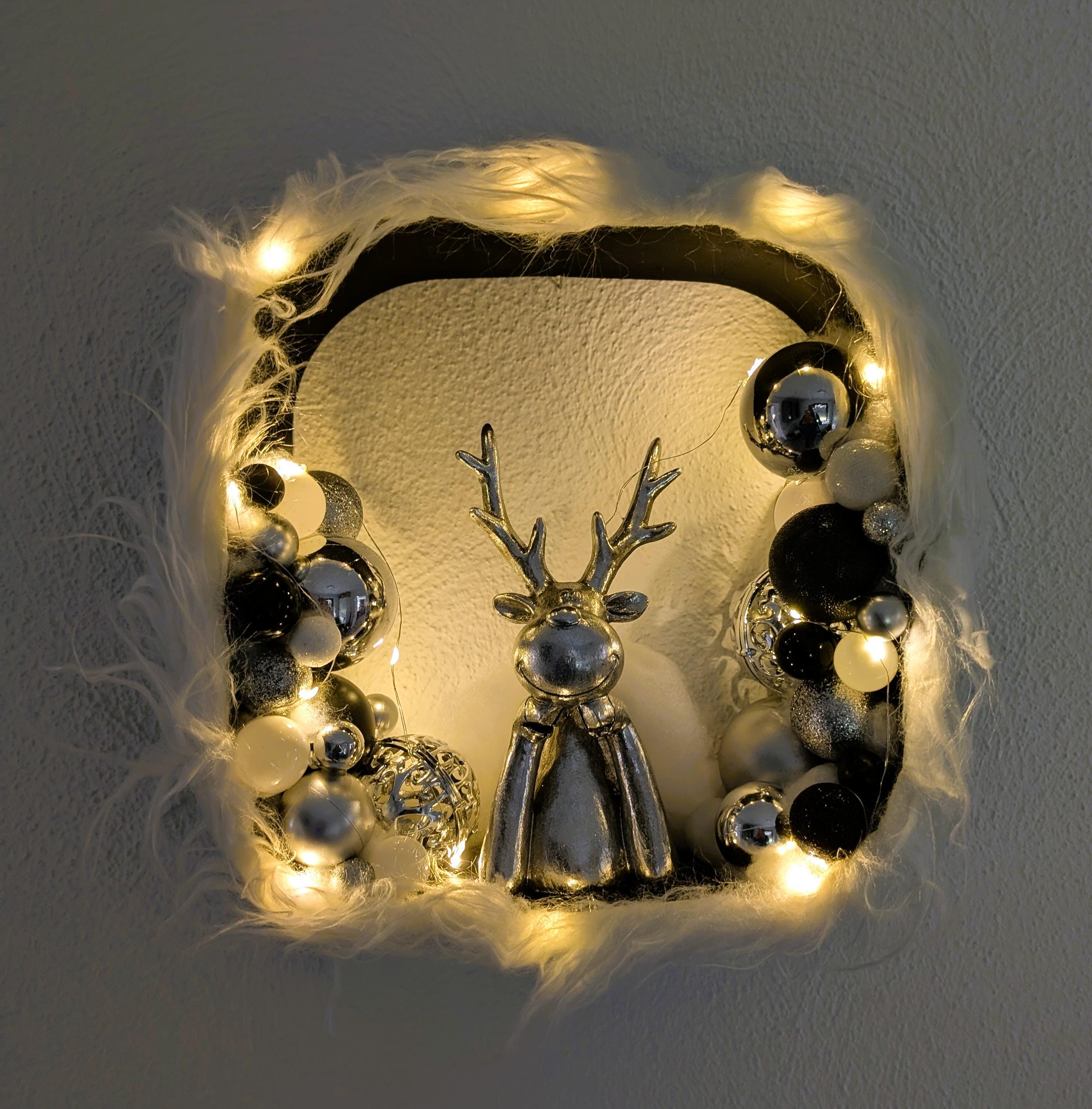 Weihnachtsdekoration / LED-Lichterkette / Wanddekoration / Aufsteller / Weihnachten / Silber / Schwarz / Elch / Geschenk / Advent / modern