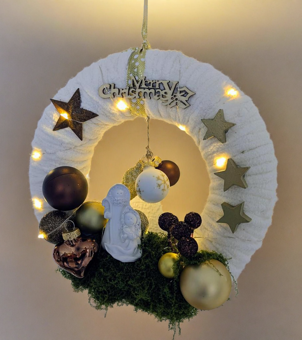 Türkranz beleuchtet / Wandkranz / Weihnachten / Weihnachtskranz / LED Lichterkette mit Timer / Gold-Weiß / Rot / Schwarz / Grau / Silber