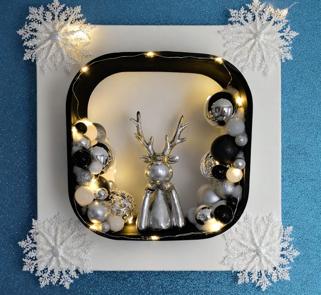 Weihnachtsdekoration / LED-Lichterkette / Wanddekoration / Aufsteller / Weihnachten / Silber / Schwarz / Elch / Geschenk / Advent / modern