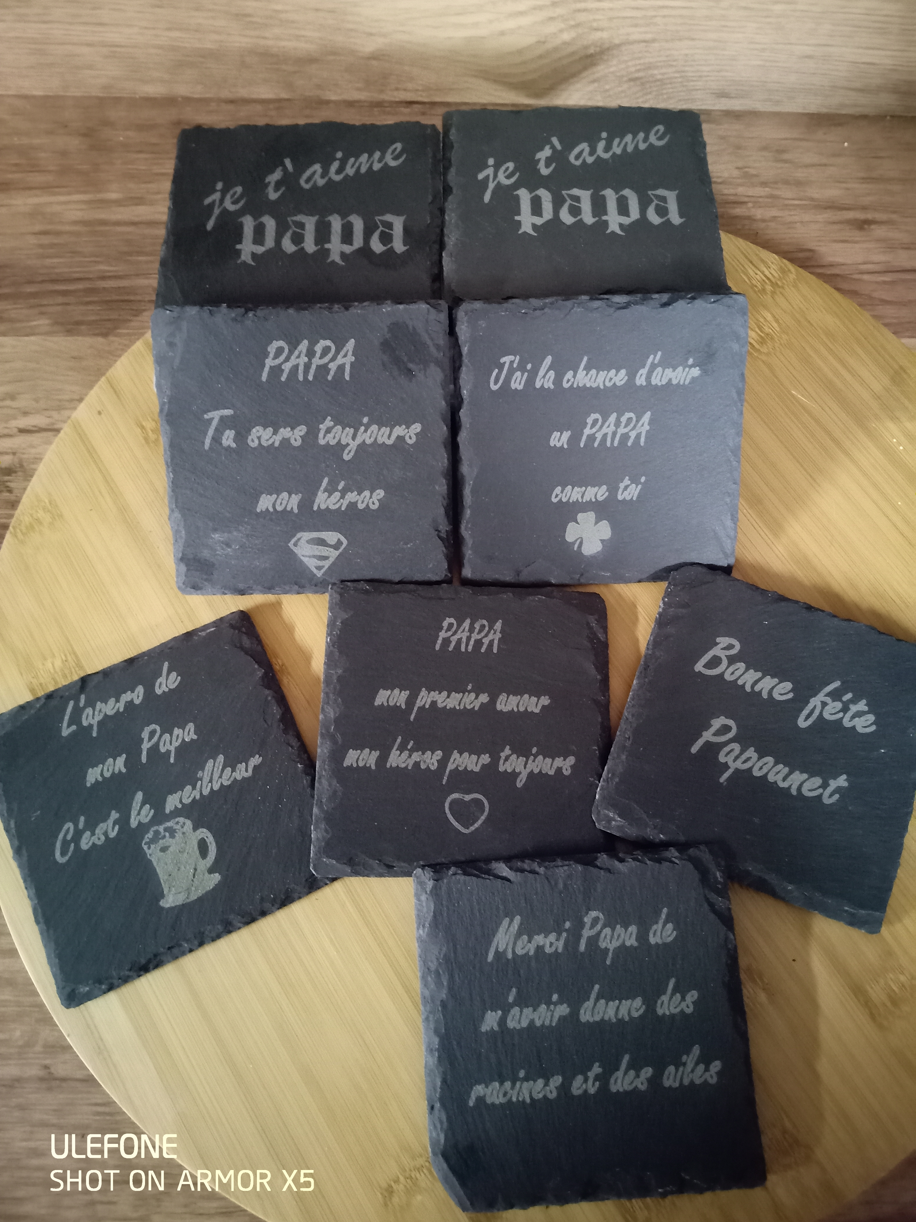  Dessous de verre en ardoise gravés pour papa