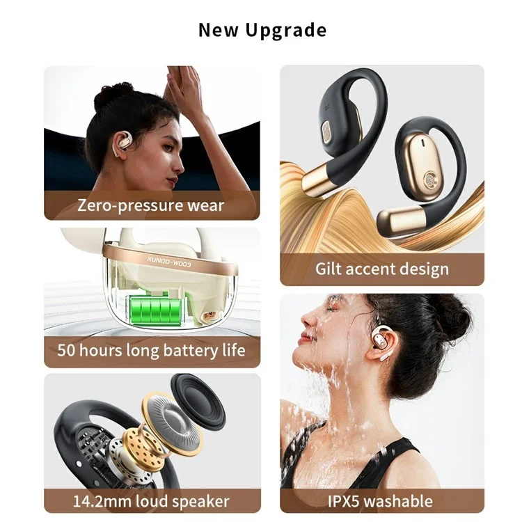 XUNDD W003 1 Pair Open-Ear Wireless Headset Waterproof Bluetooth Earphone - White
