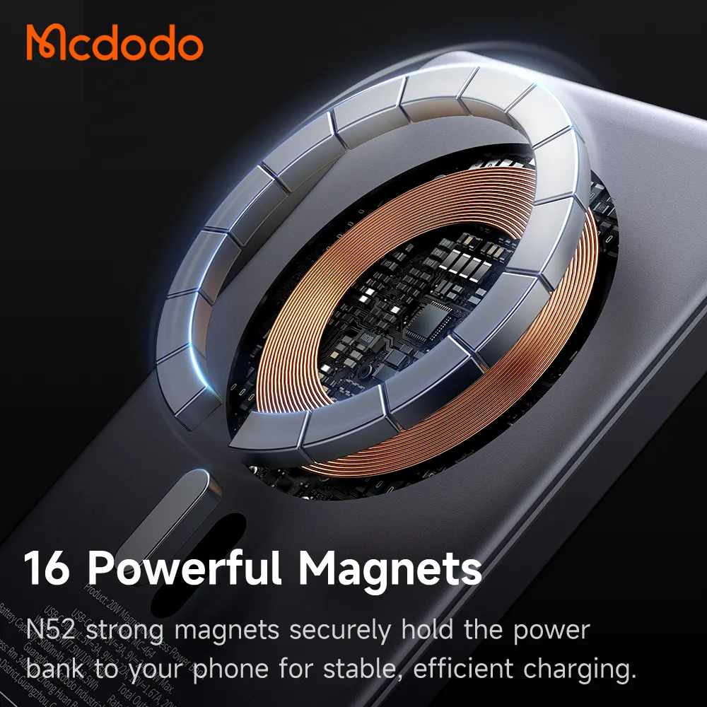 Mcdodo 464 Metal Power Bank Wireless 15W Fast Charging 20W Magnetic Super Thin Li-polymer Phone Portable Charger 5000mAh for iP