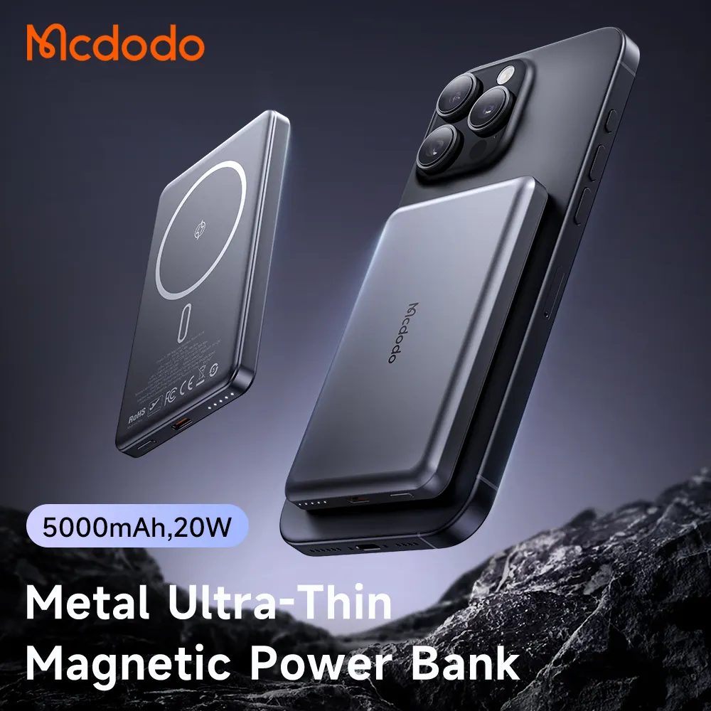 Mcdodo 464 Metal Power Bank Wireless 15W Fast Charging 20W Magnetic Super Thin Li-polymer Phone Portable Charger 5000mAh for iP