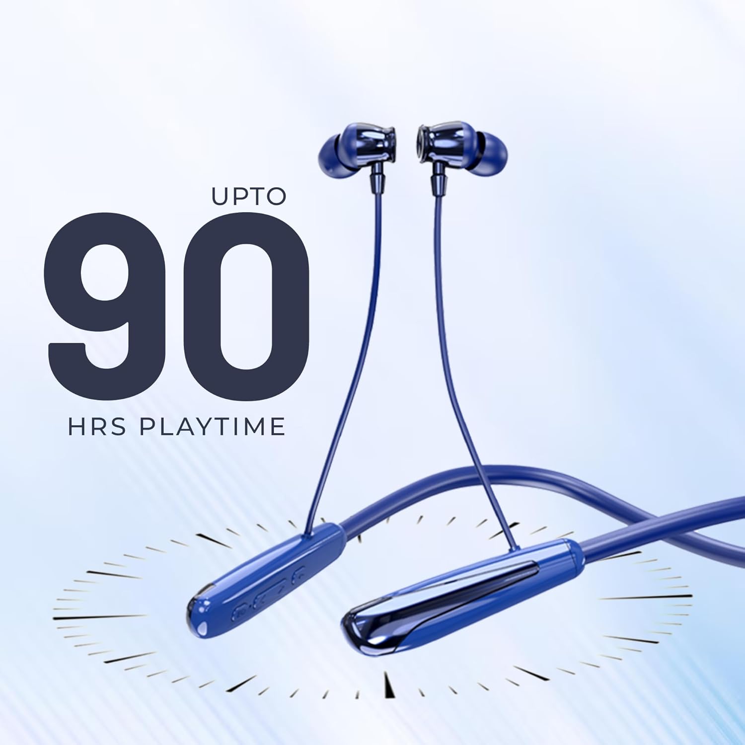 RD M-34 Nexus Wireless Neckband Earphones, Bluetooth 5.3, 90 Hrs Battery, Clear Calls, Dual Pairing, Type C Charging, Voice Assist, IPX5, Blue
