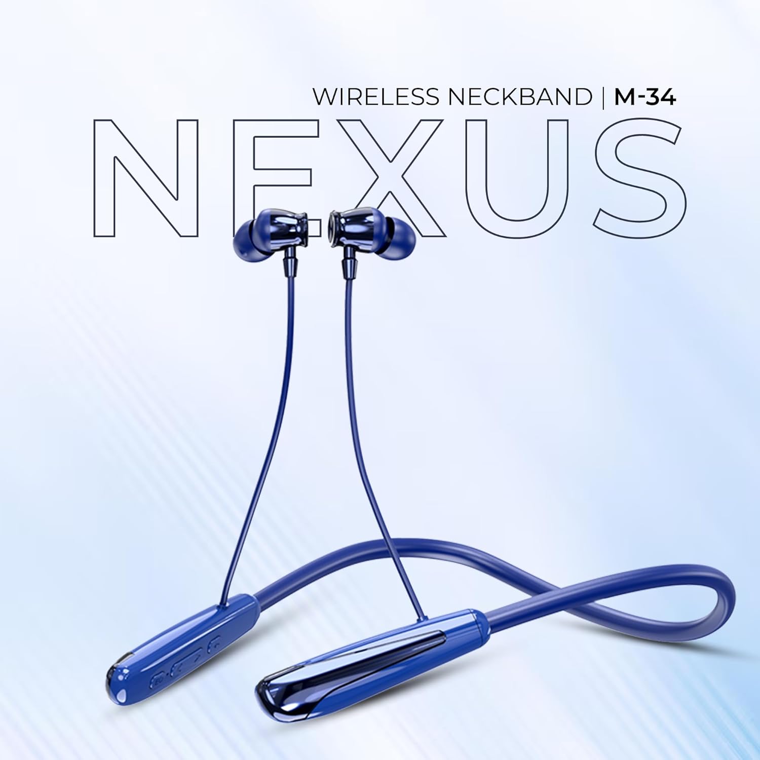 RD M-34 Nexus Wireless Neckband Earphones, Bluetooth 5.3, 90 Hrs Battery, Clear Calls, Dual Pairing, Type C Charging, Voice Assist, IPX5, Blue