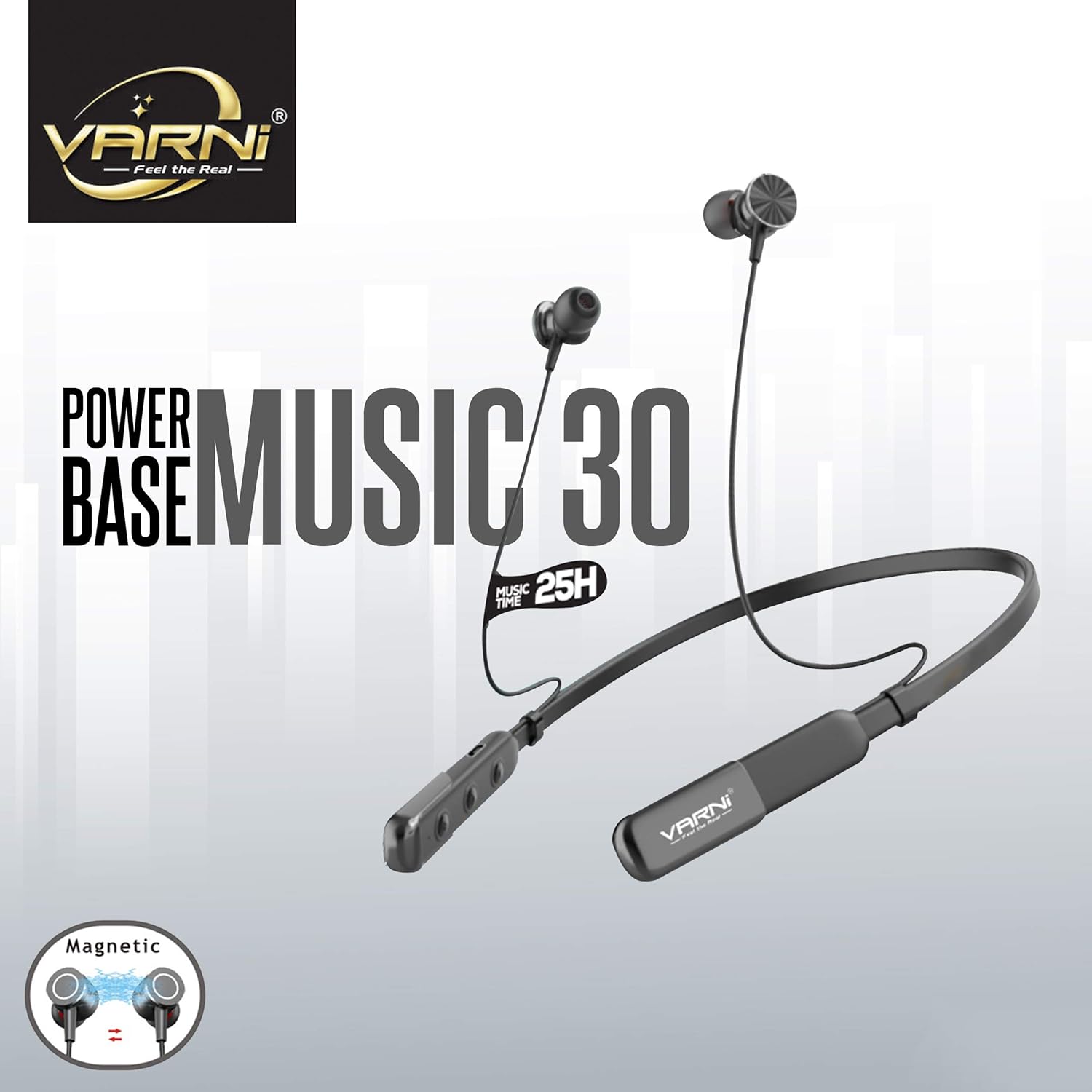 VARNI B06 Super Bass Wireless Megnetic Neck-Band Earphone,Sweatprof,Music Time 25 Hours,Hand-Free Calls