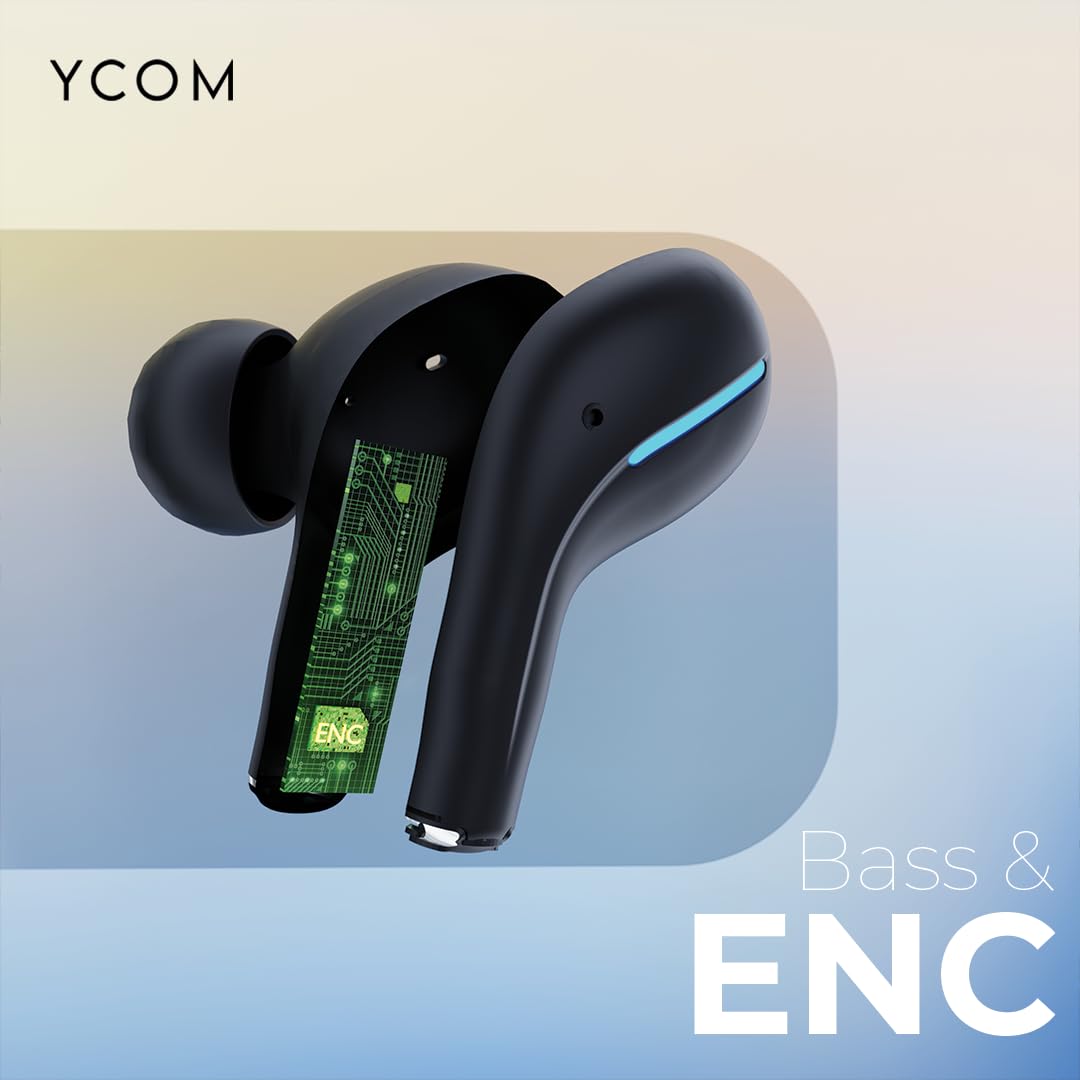 Ycom Truebuds 3 with 60hr Playtime, Built in enc, 10 min Charge 120 min Playtime, 13mm Drivers (Black)