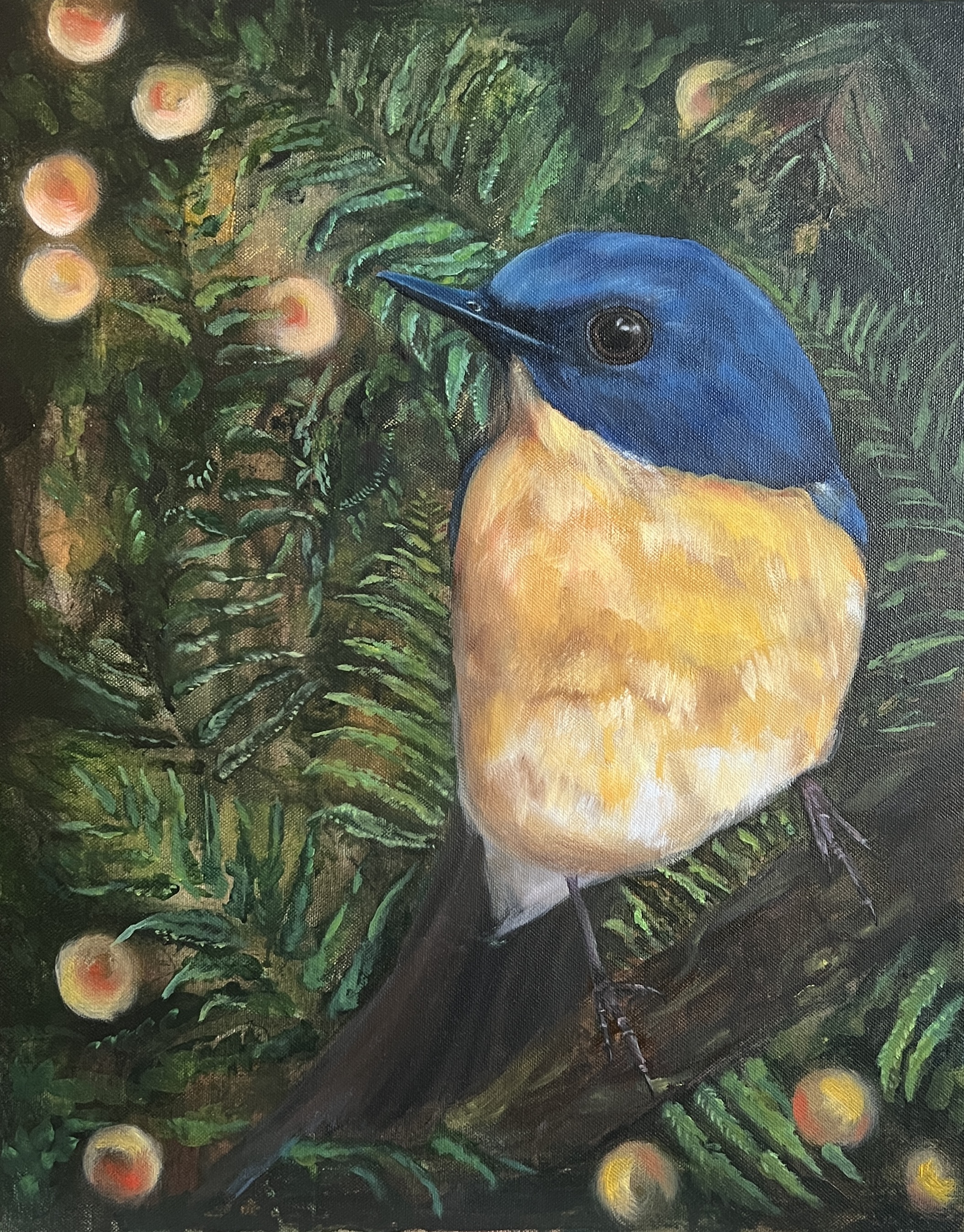 Dreamy bird sitting on a branch