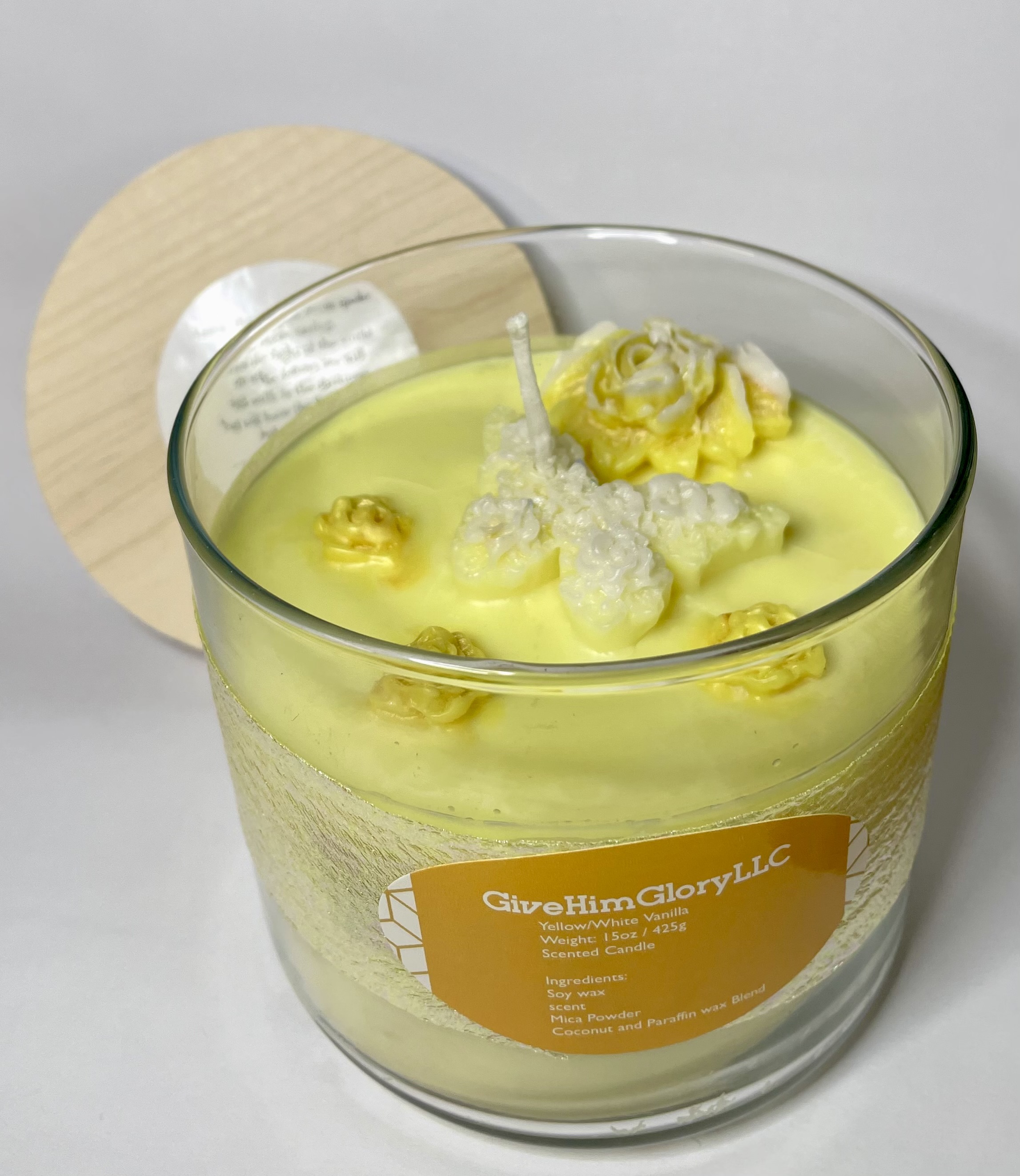 Vanilla Scented Candle -Scripture John 8:12—Yellow & White 