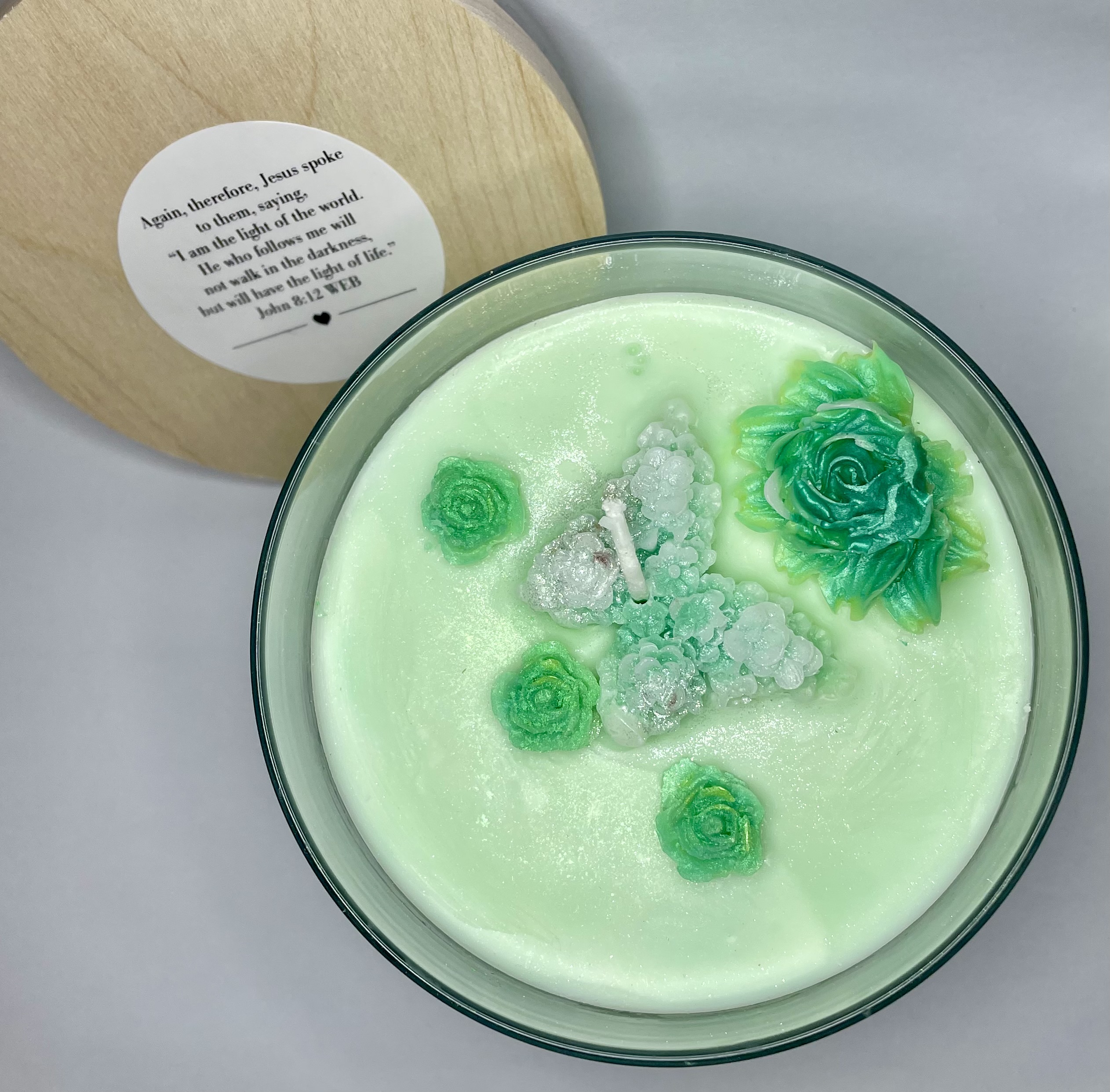 Scented Candle Teal Sage - Scripture John 8:12