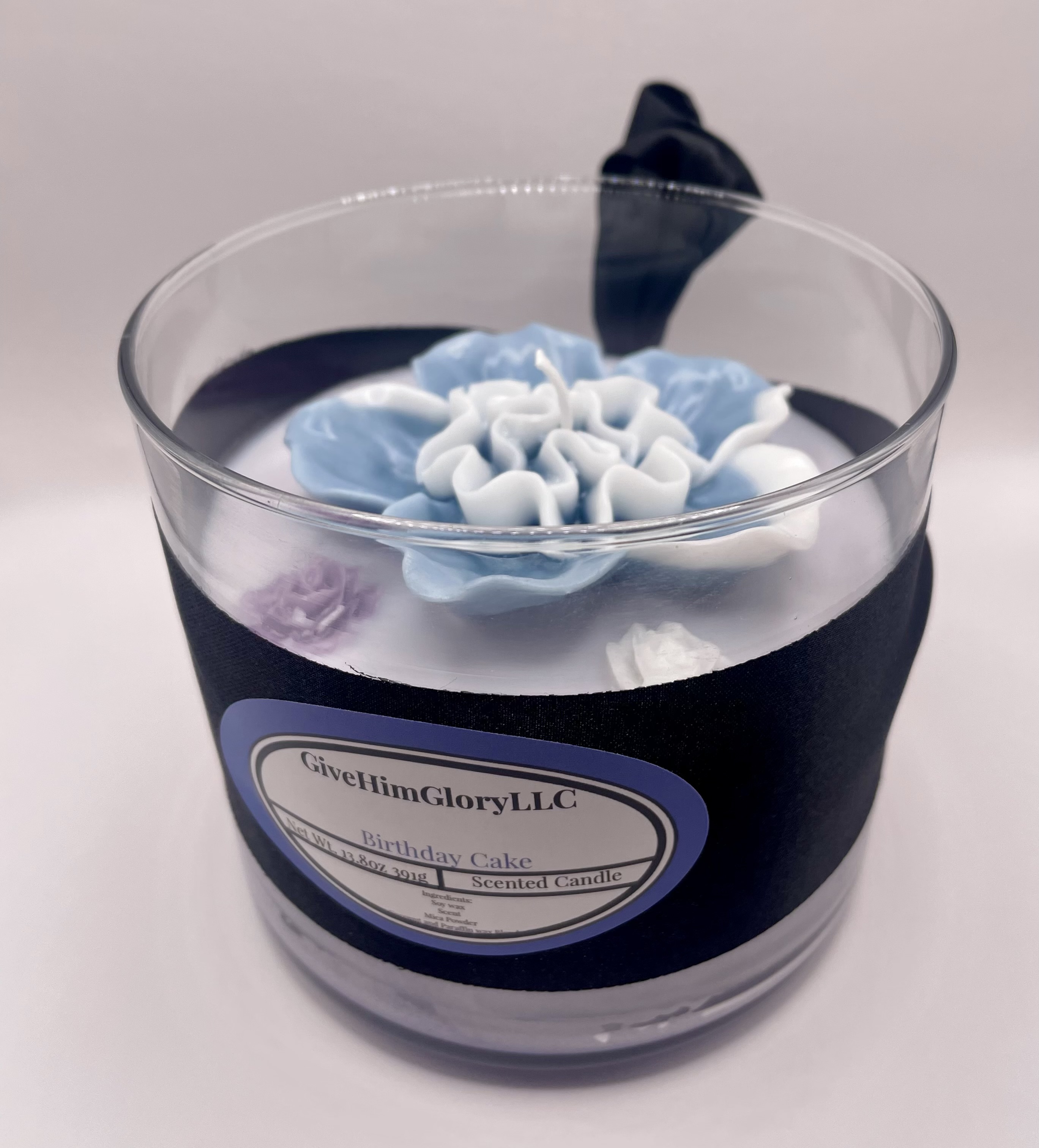 Blue-Purple Birthday Cake Scented Candle Scripture John 8:12