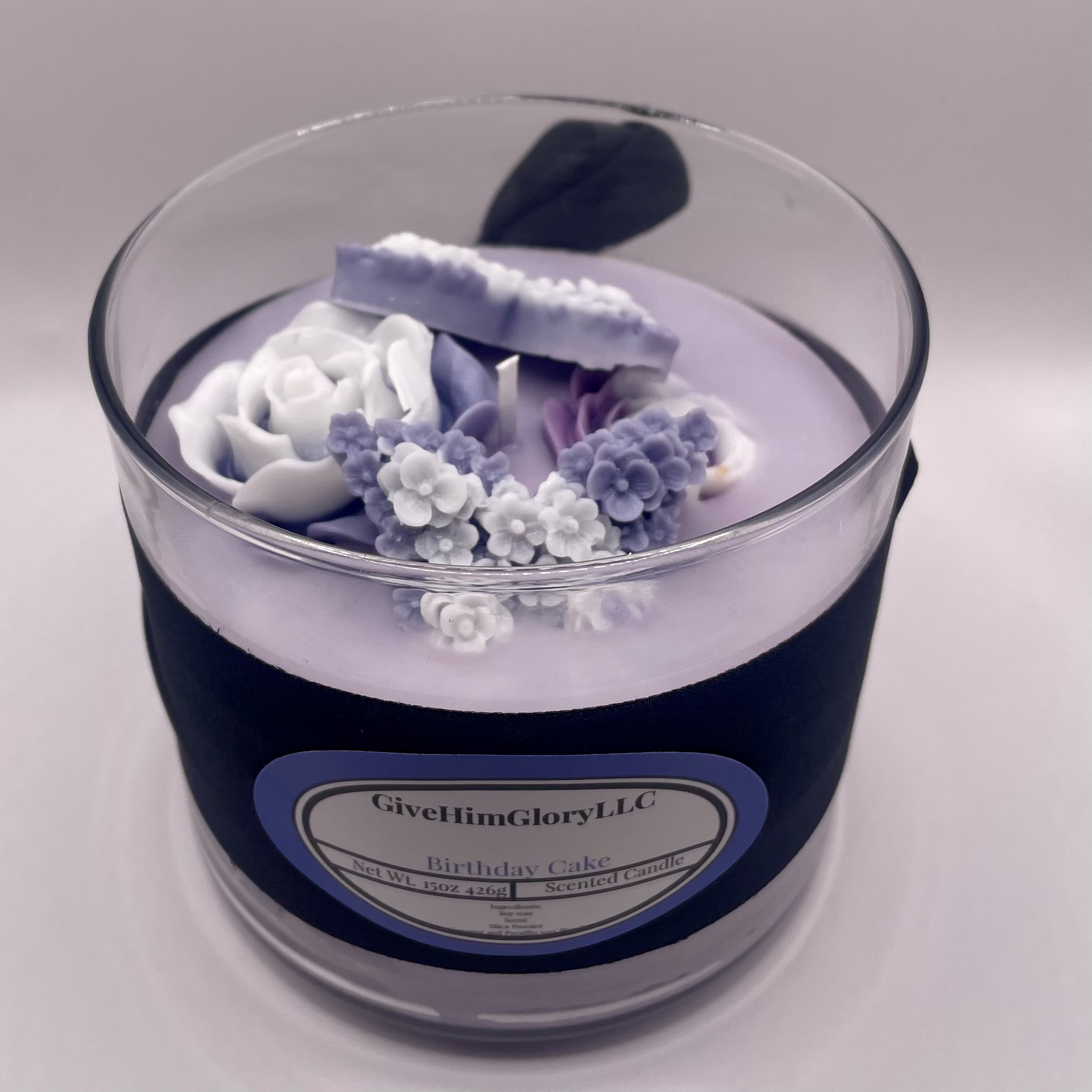 Blue-Purple Birthday Cake Scented Candle Scripture John 8:12