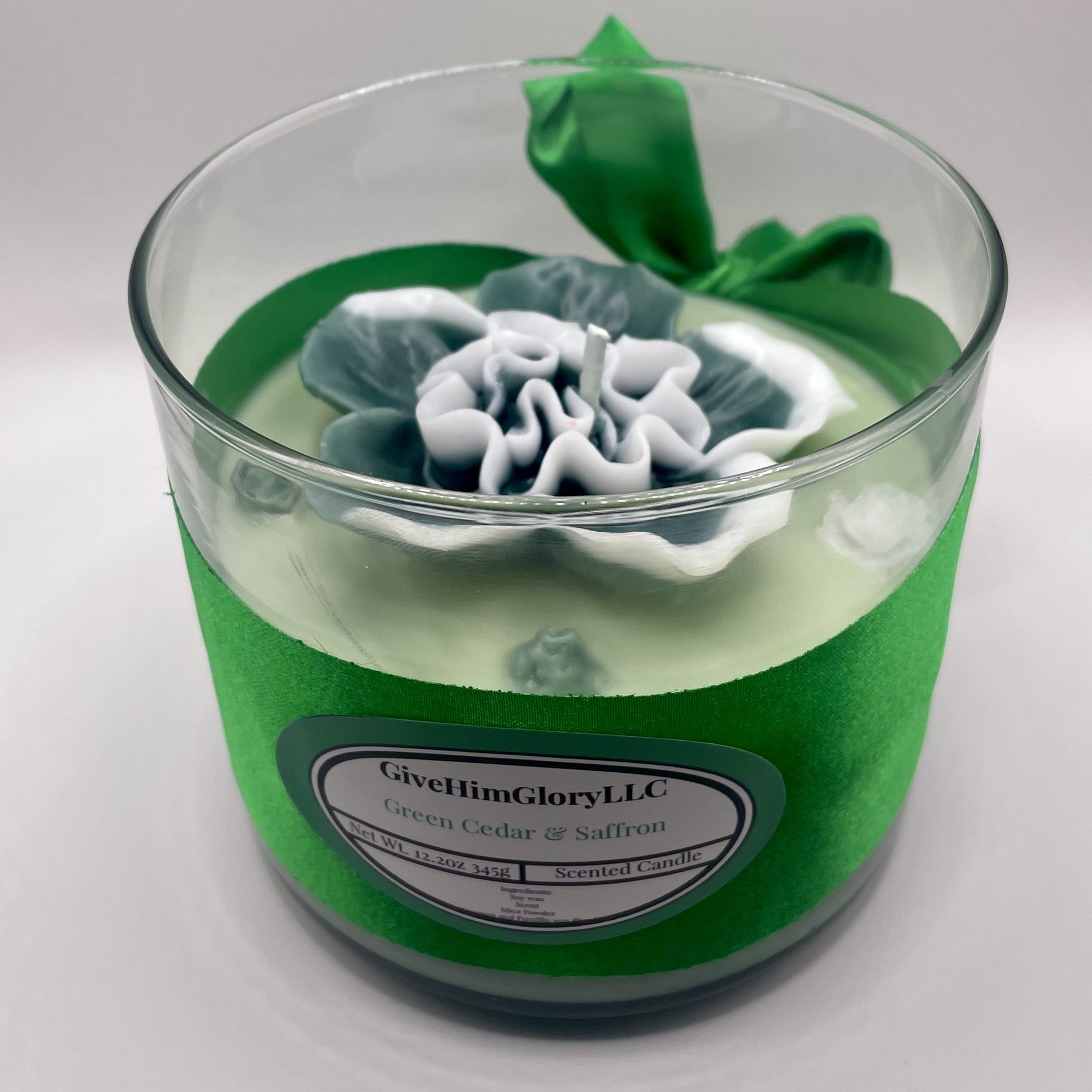 Green Cedar & Saffron Scented Candle Scripture Psalm 27:1