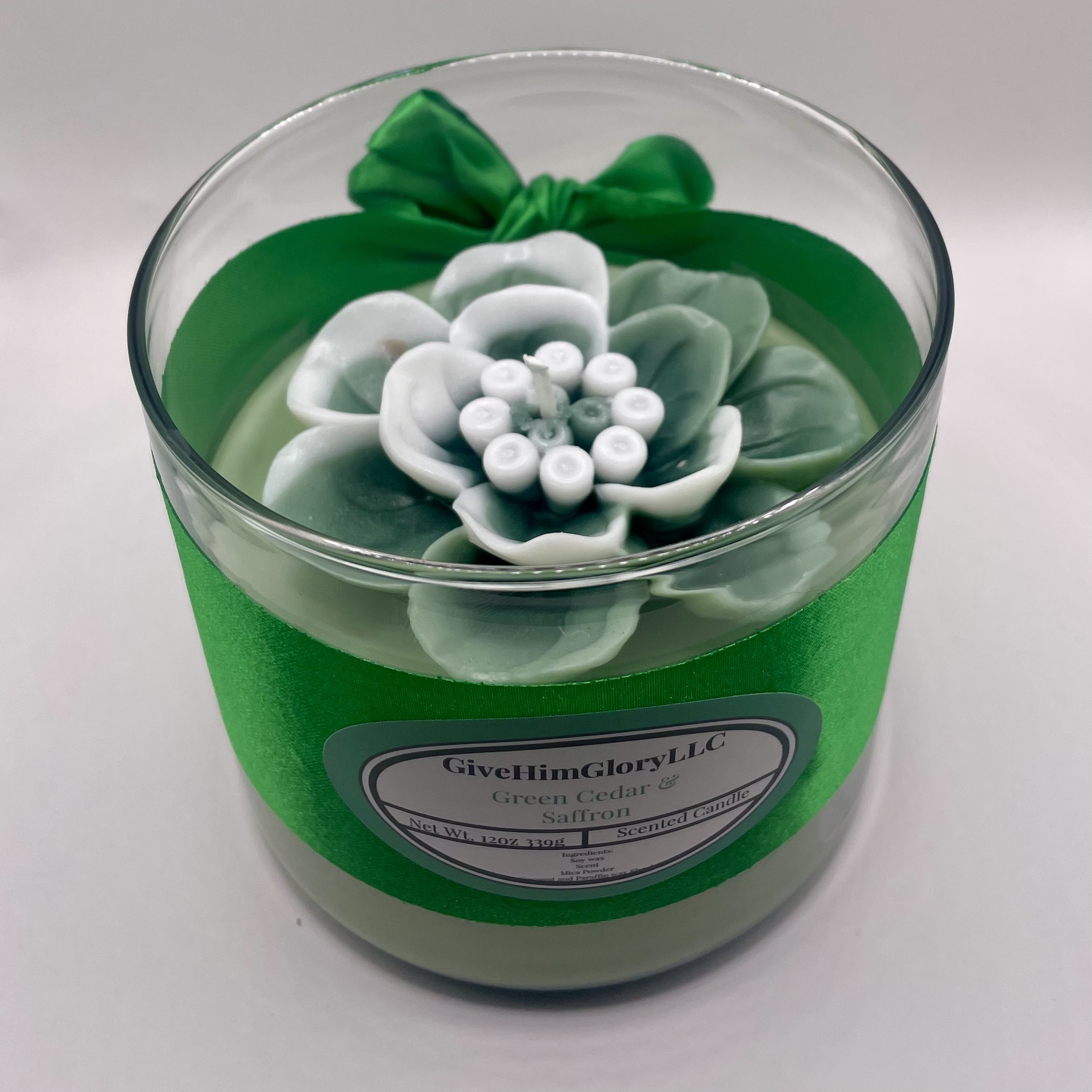 Green Cedar & Saffron Scented Candle Scripture Psalm 27:1