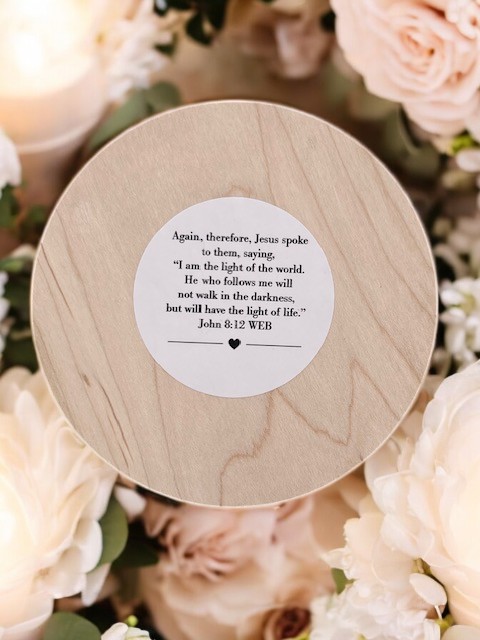 Vanilla Flower Decorative Scented Candle - Yellow & White - Scripture John 8:12