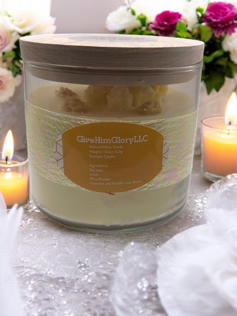 Vanilla Scented Candle -Scripture John 8:12—Yellow & White 