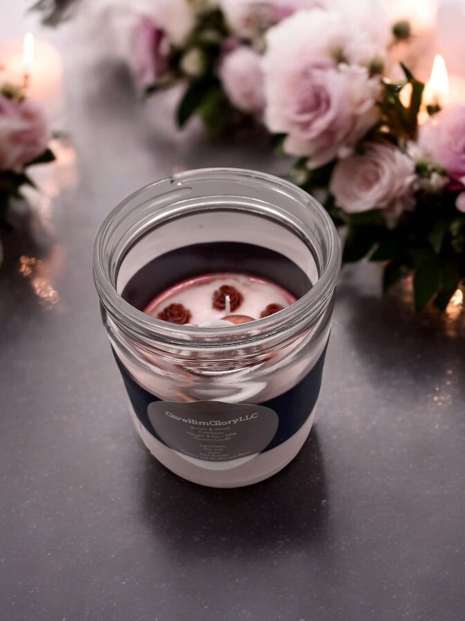Brown & White Cinnamon Scented Candle John 8:12