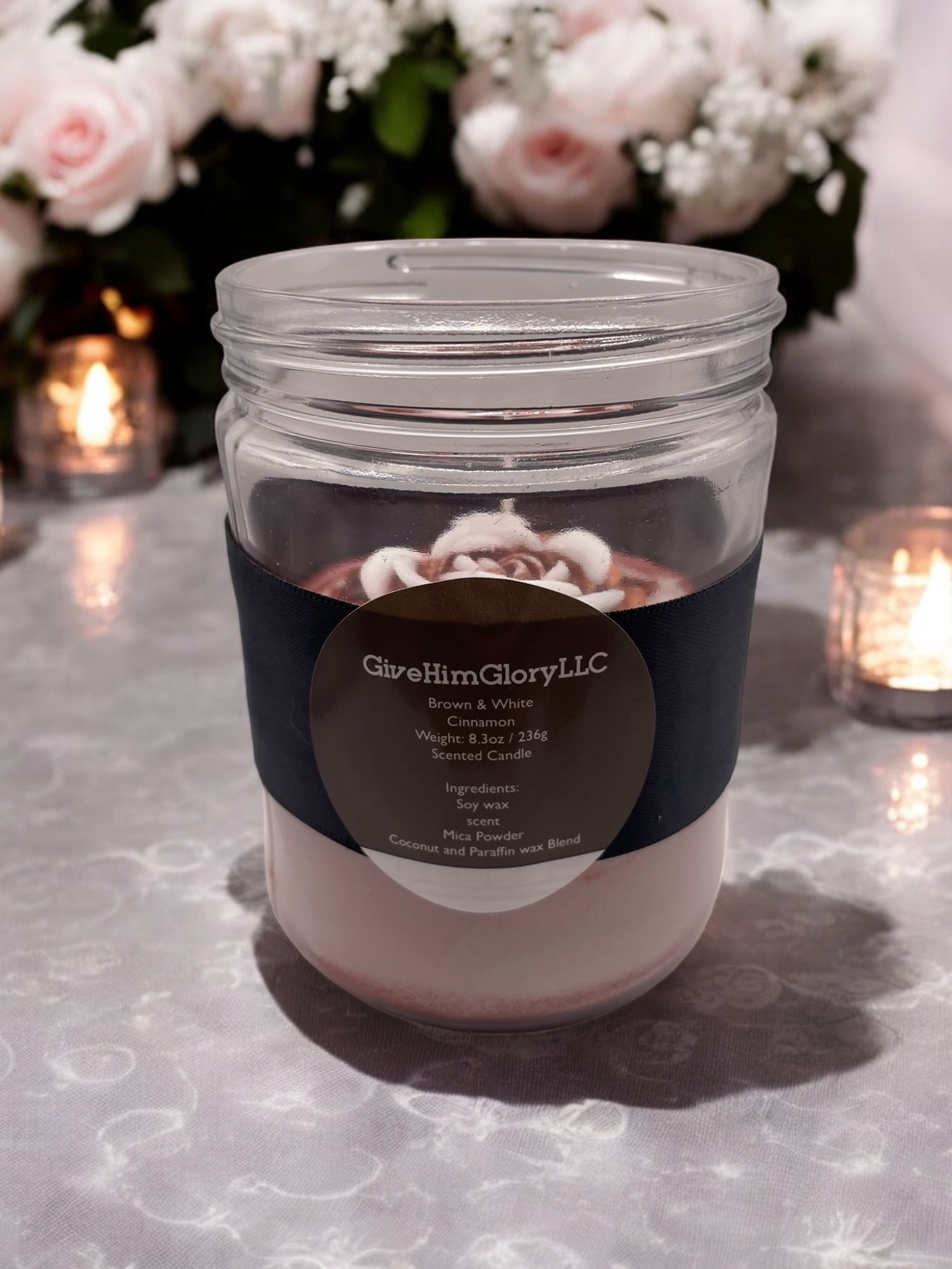 Brown & White Cinnamon Scented Candle John 8:12