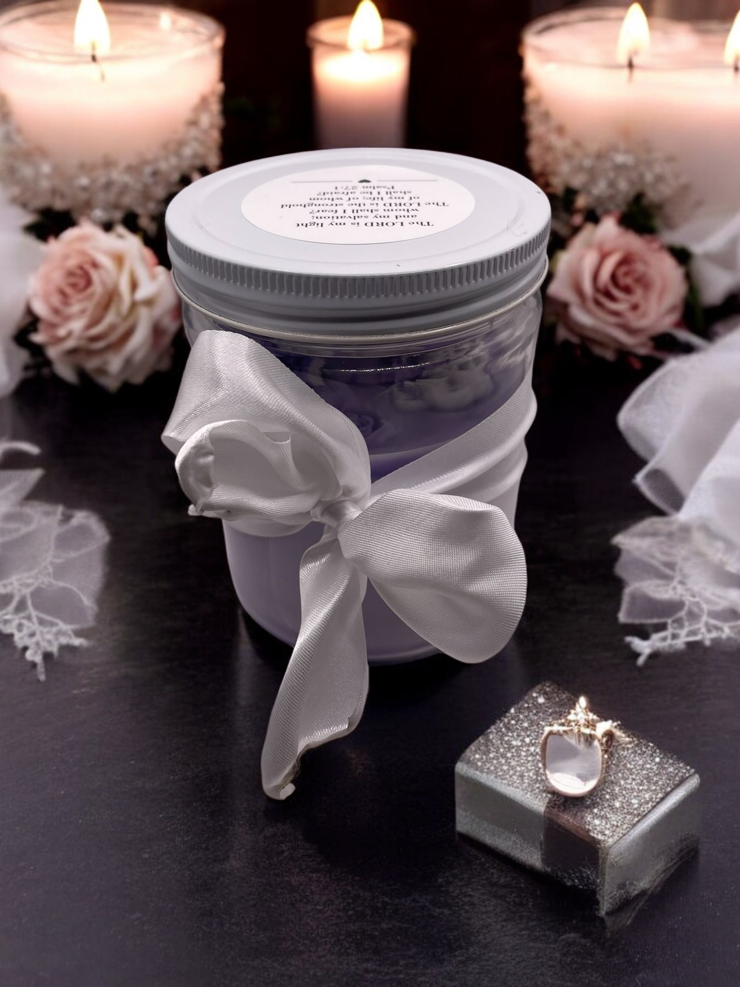 Purple Lilac Scented Candle Scripture Psalm 27:1