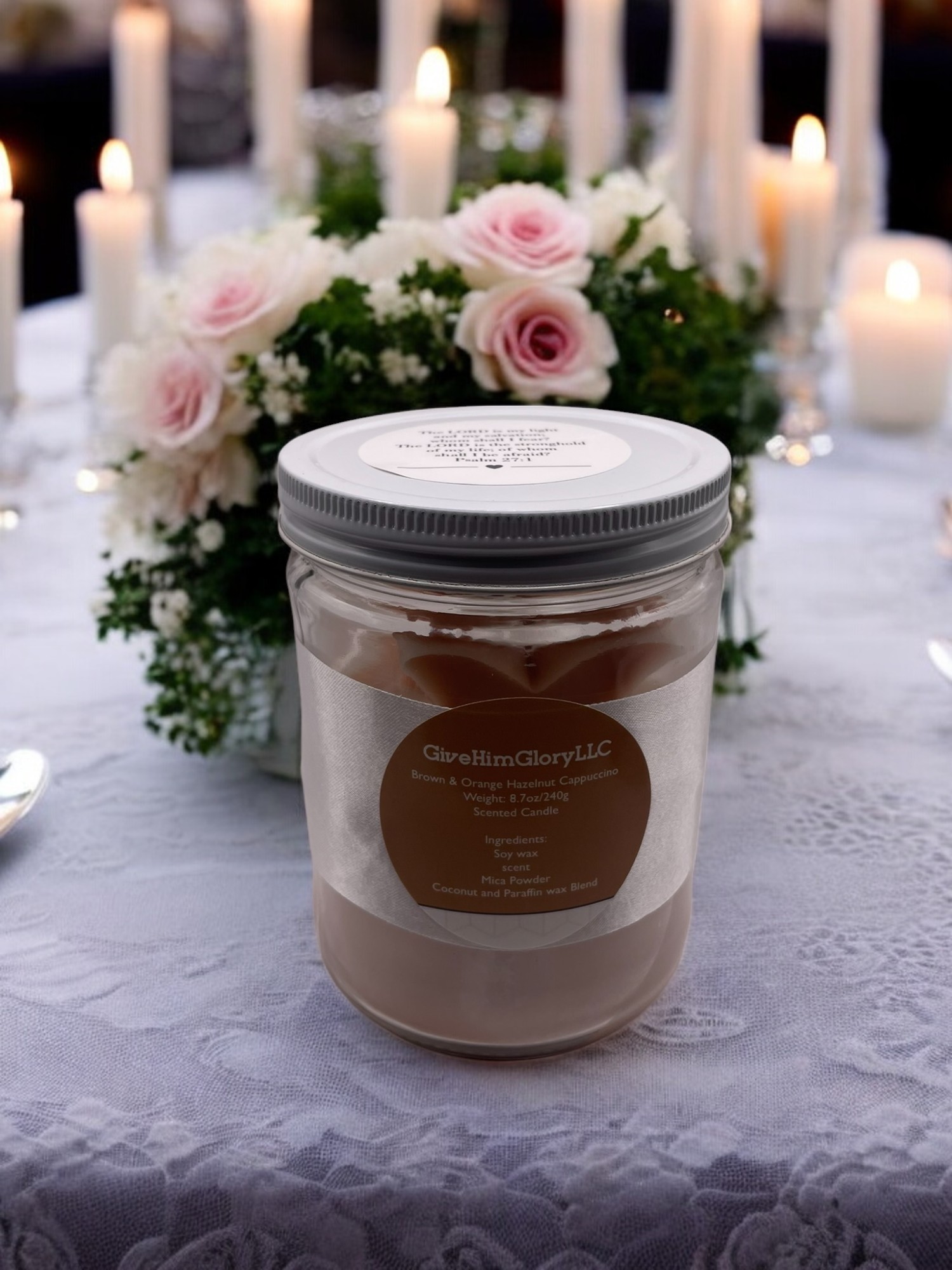 Brown & Orange Hazelnut Cappuccino Scented Candle Psalms 27:1