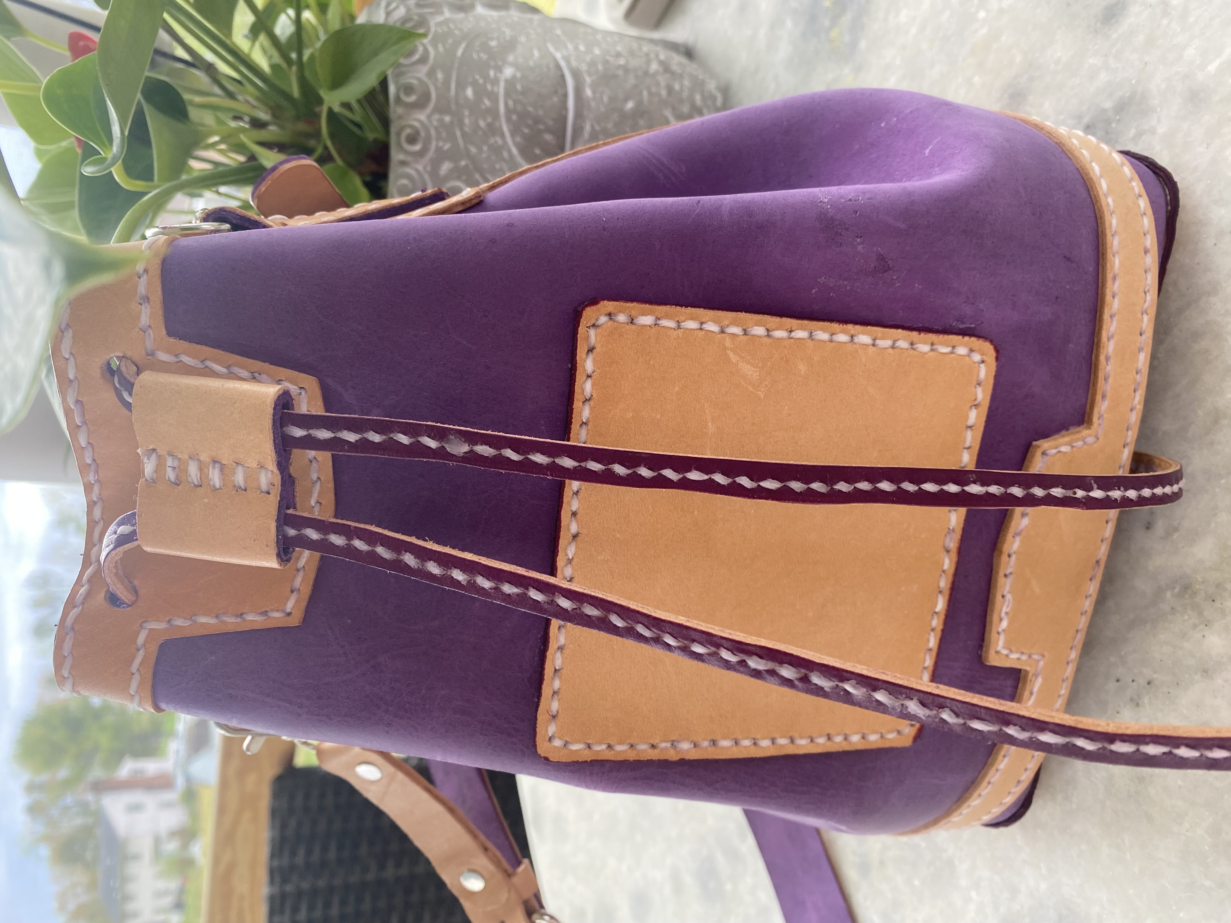 Purple and Brown Leather Backpack