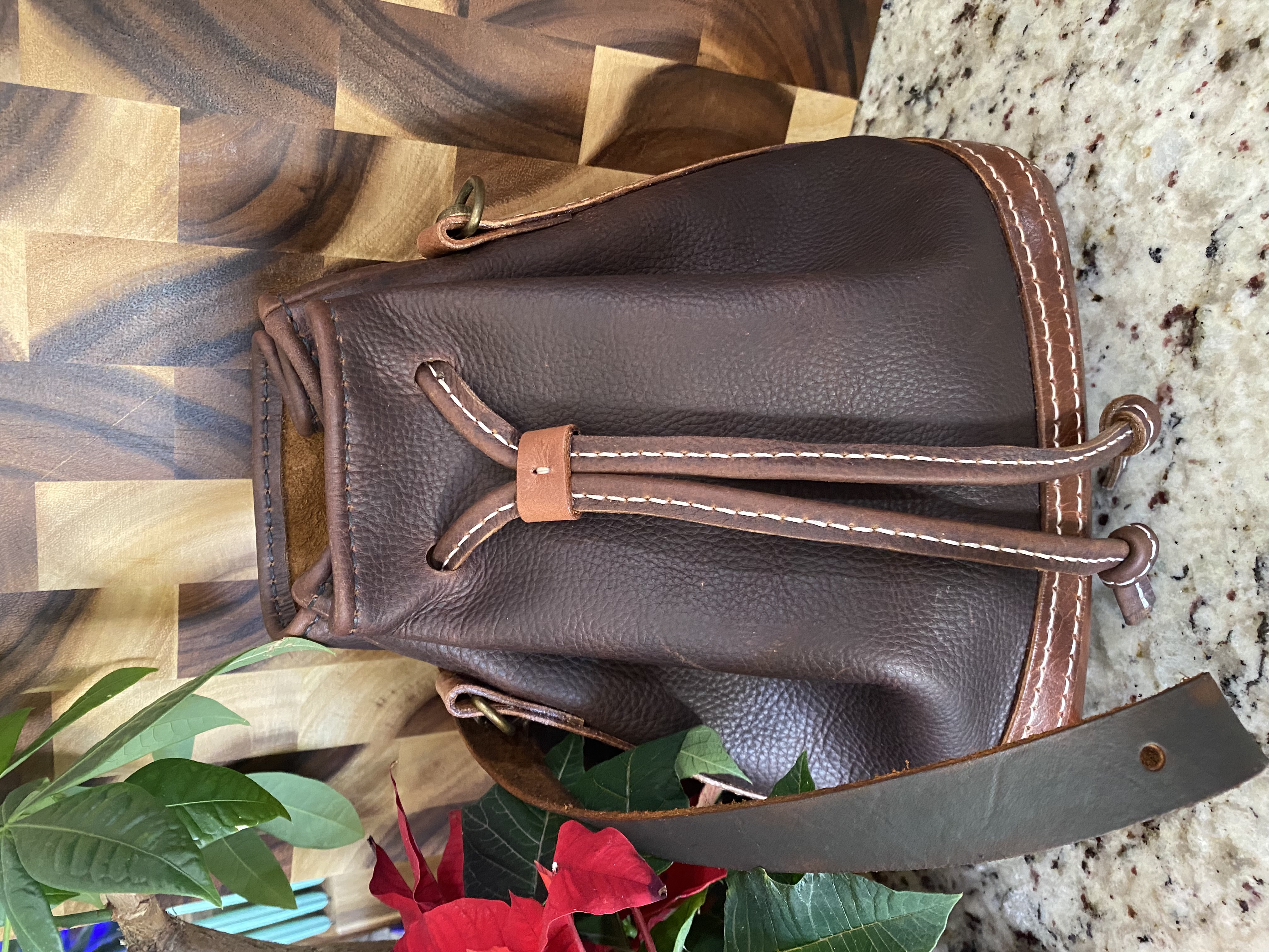 Leather Drawstring Bucket Bag