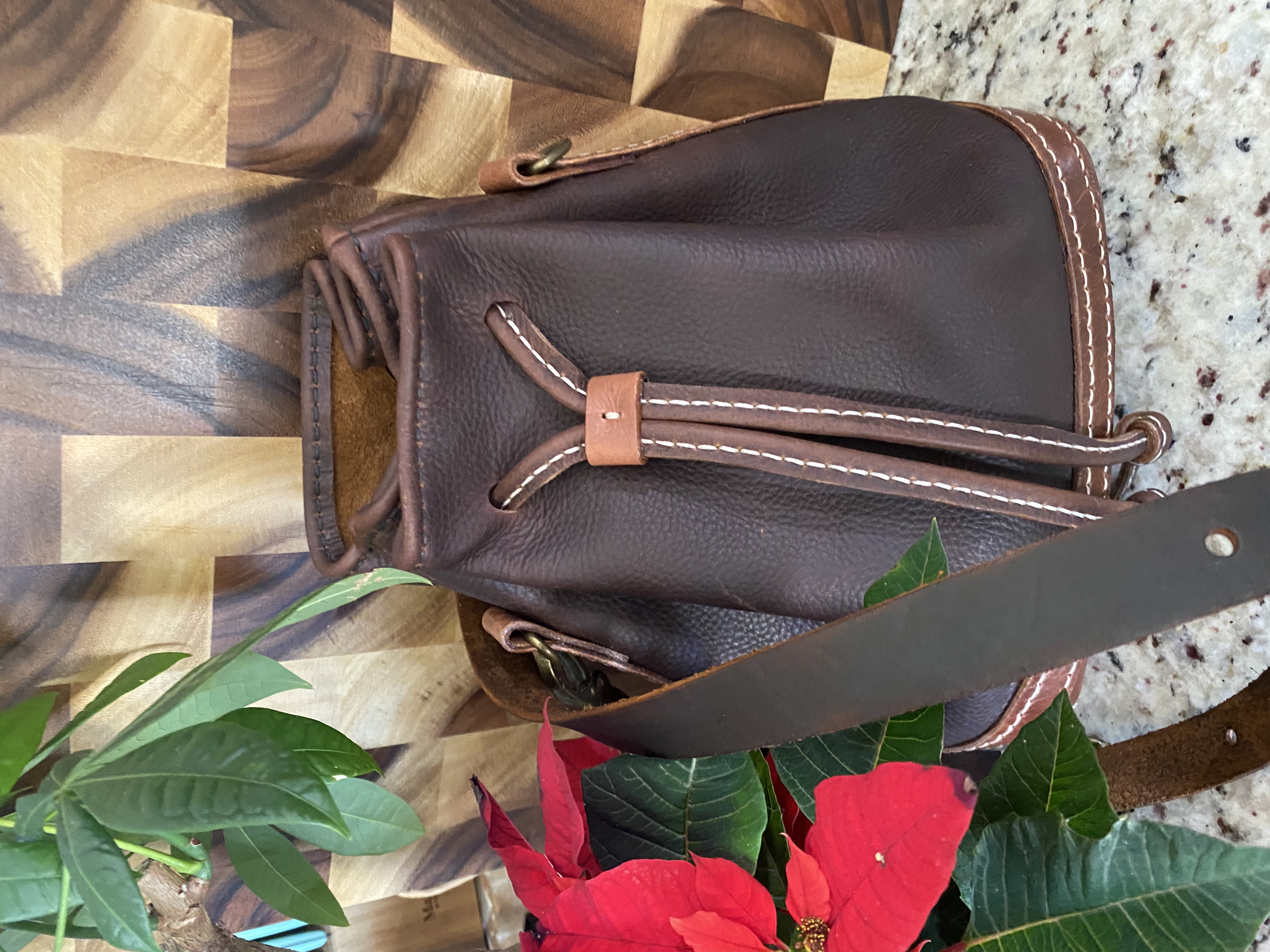 Leather Drawstring Bucket Bag