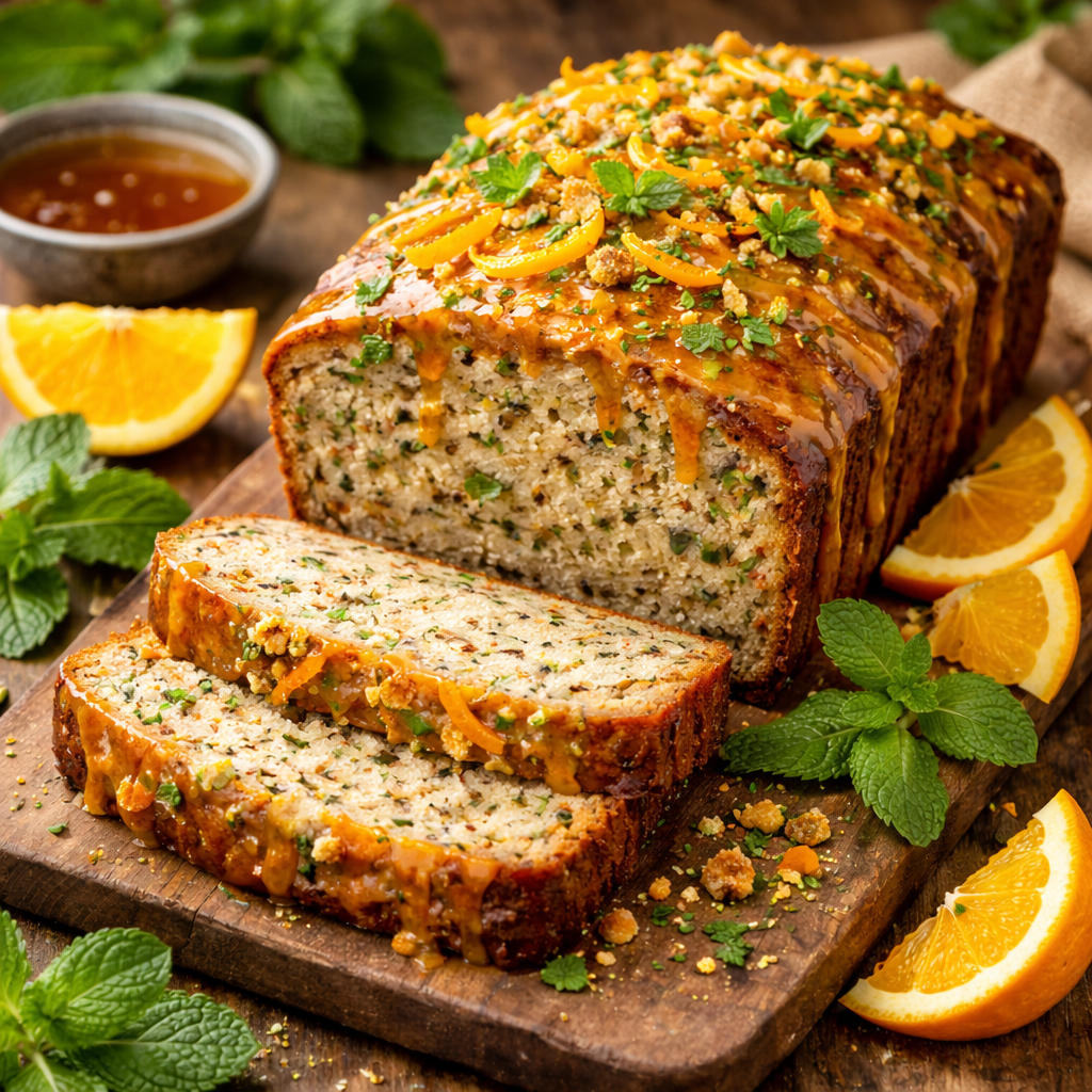 Mint and Orange Peel Sourdough Loaf Cake