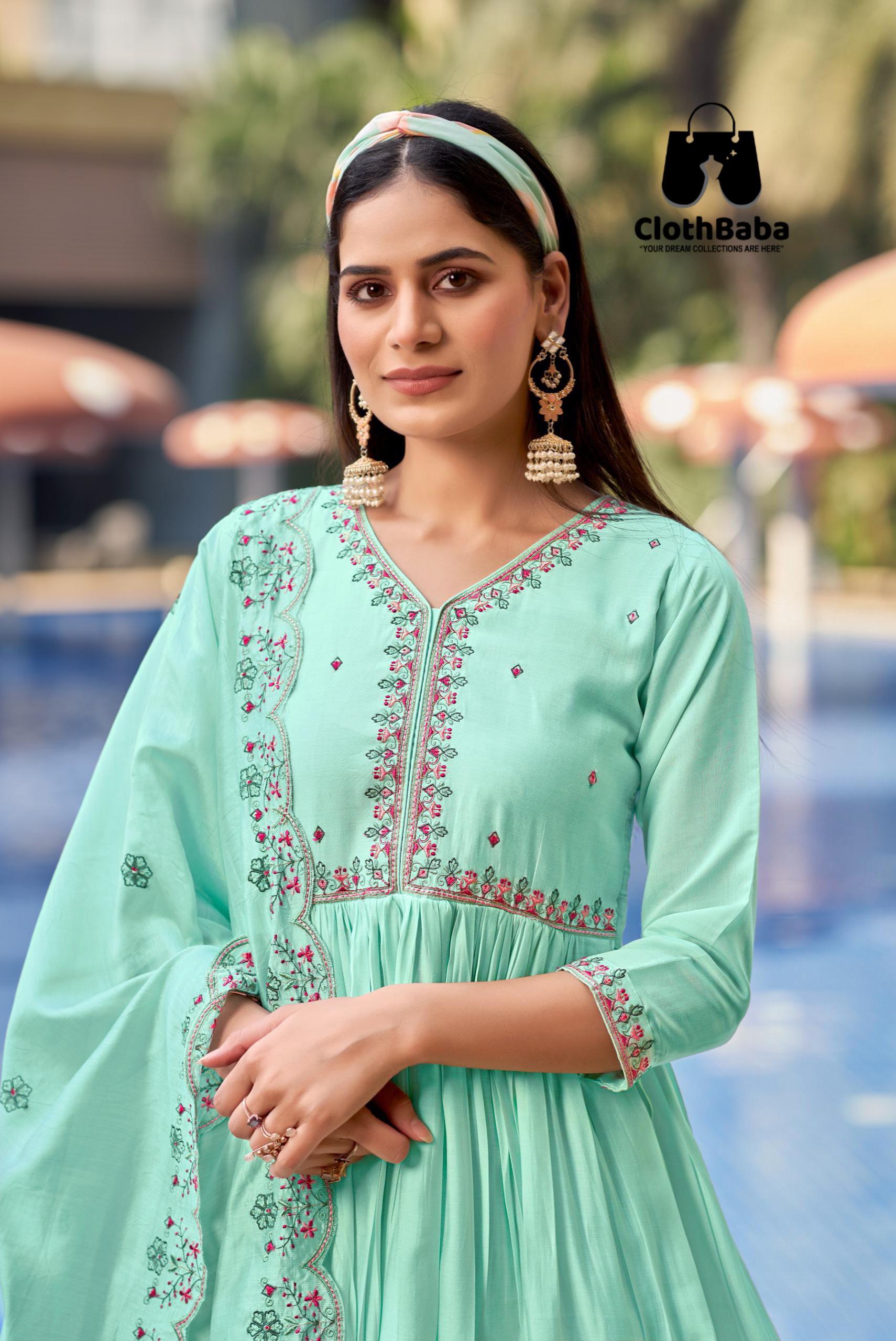 Roman Silk Embroidery Work Readymade Suit with Chanderi Silk Dupatta