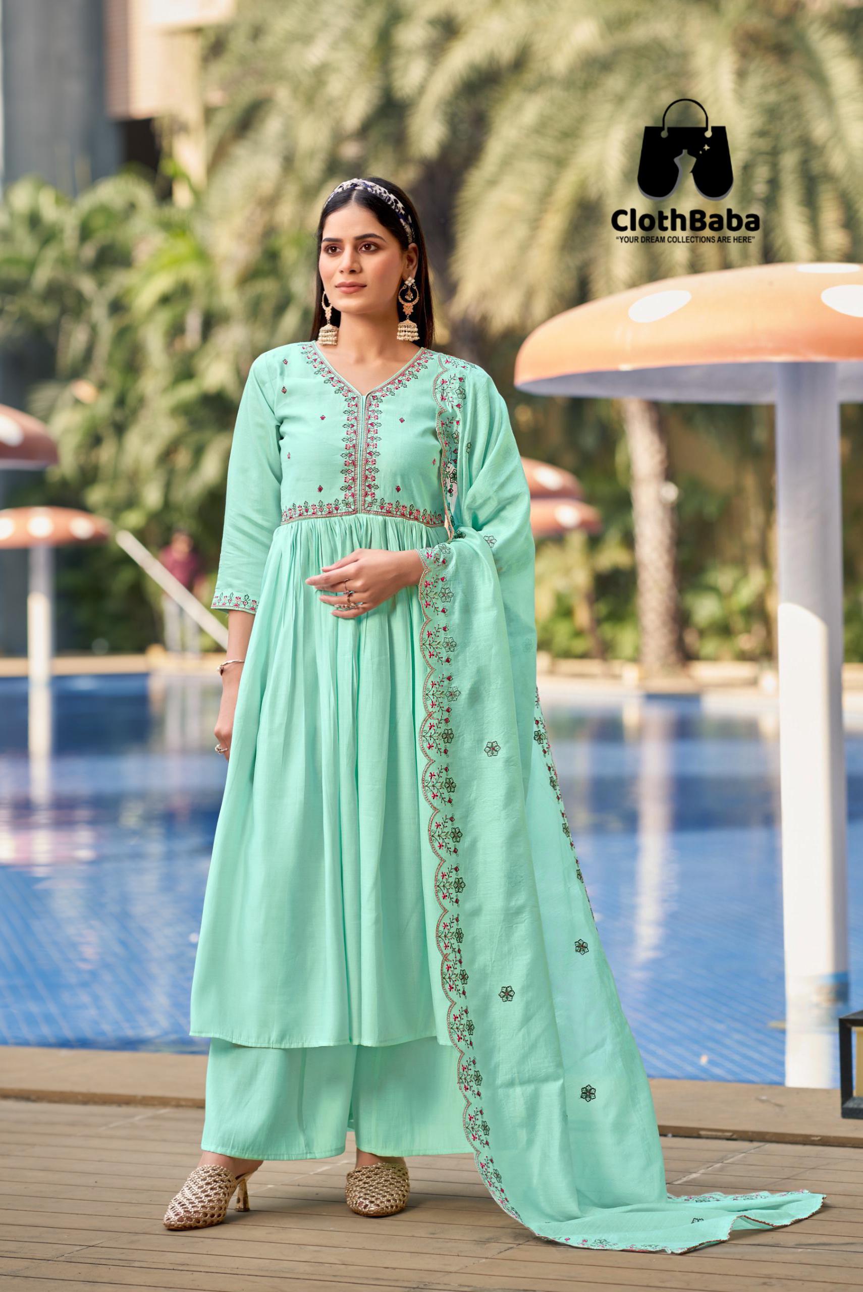 Roman Silk Embroidery Work Readymade Suit with Chanderi Silk Dupatta