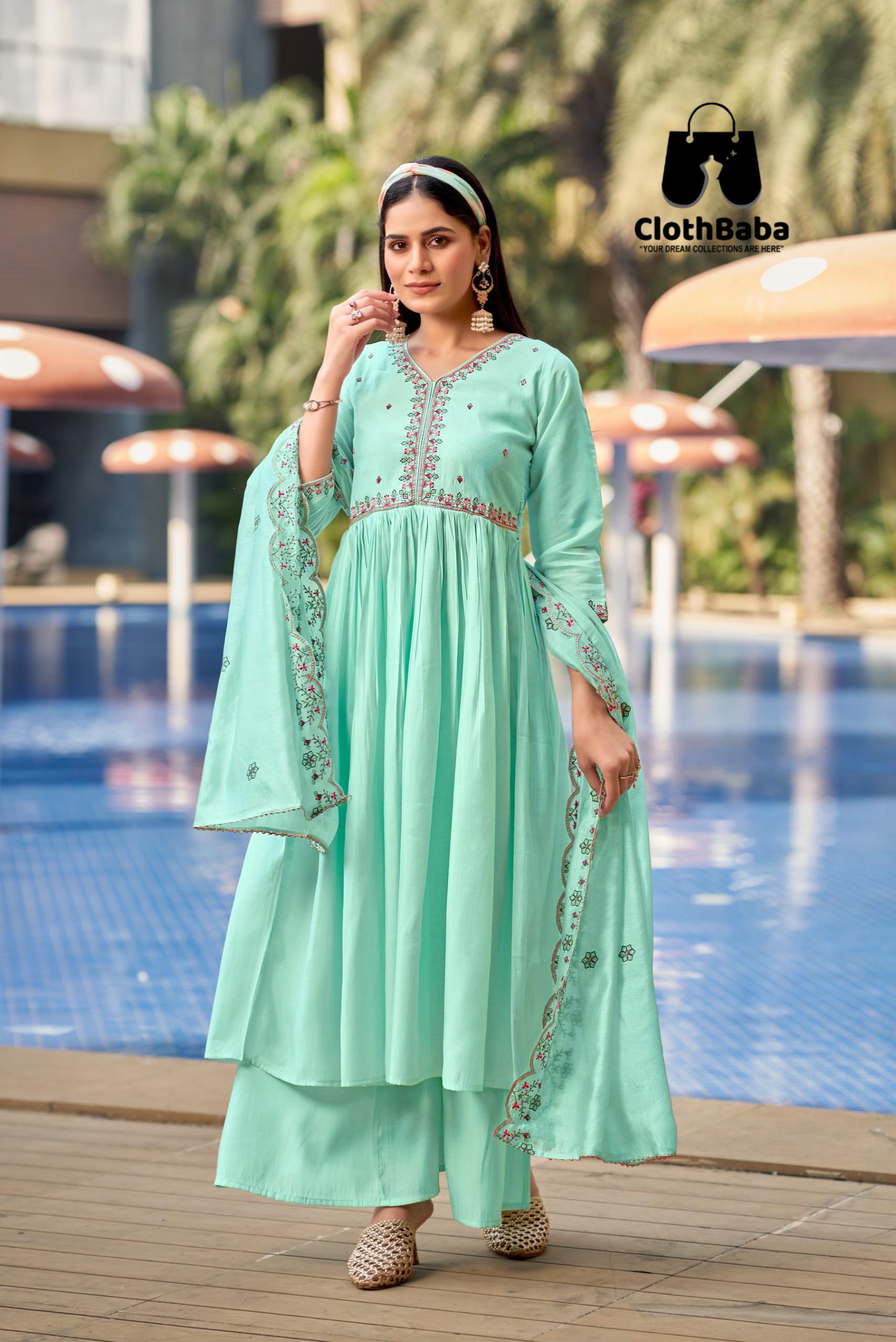 Roman Silk Embroidery Work Readymade Suit with Chanderi Silk Dupatta