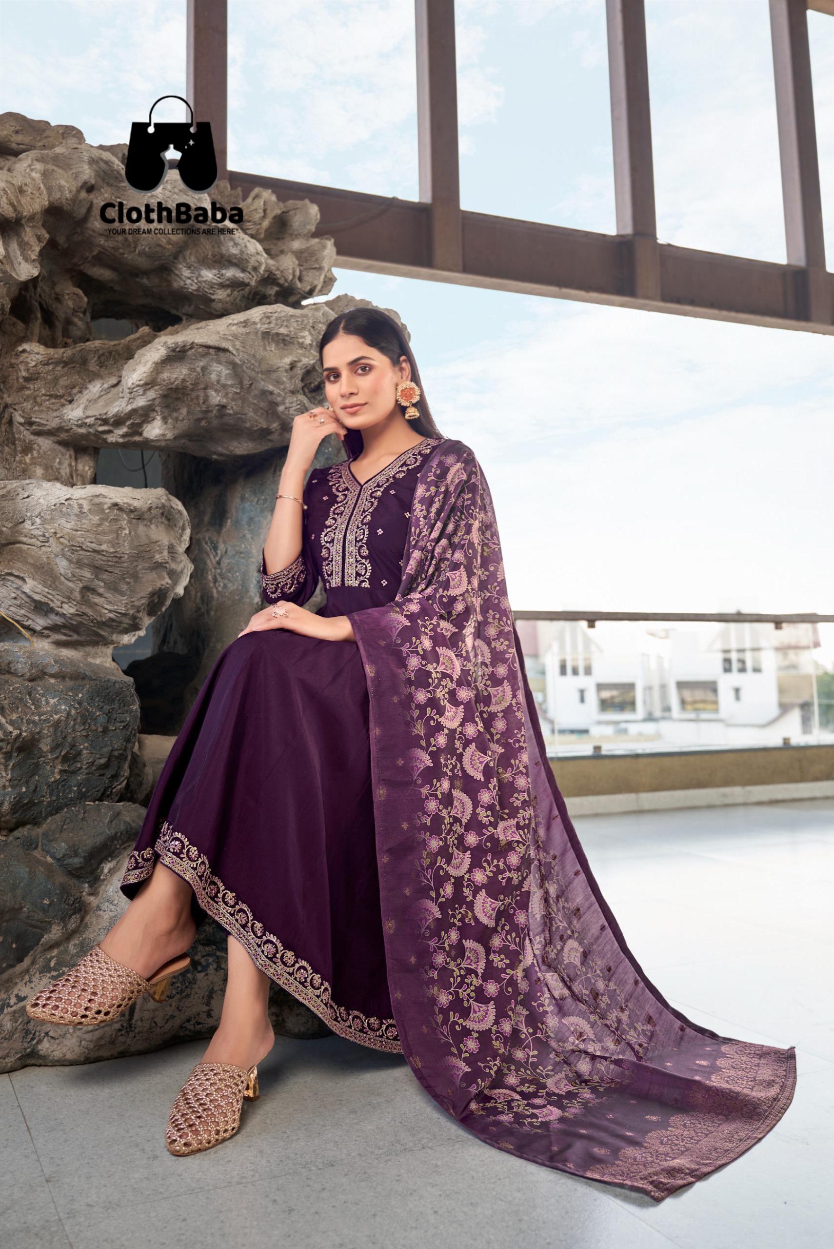 Stylish Wine Readymade Embroidered Roman Silk Suit 