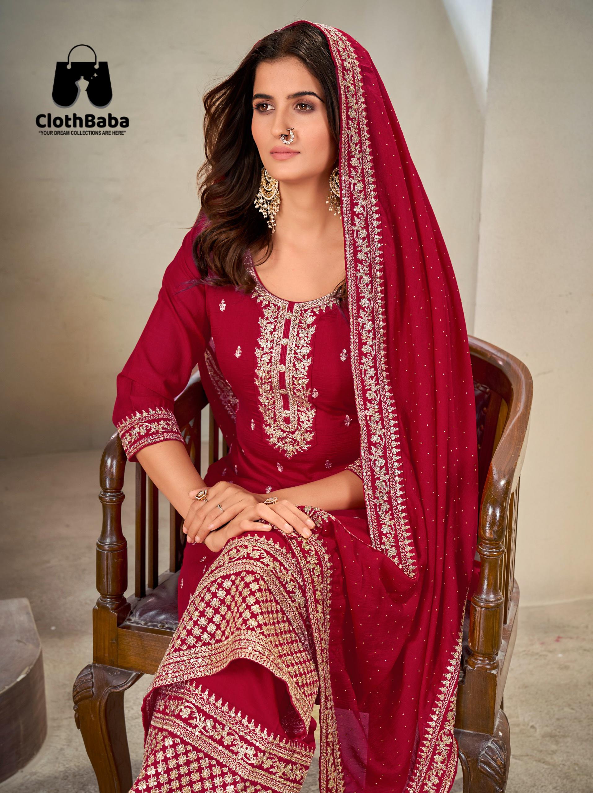 Elegant Readymade Vichitra Silk Suit with Embroidery 