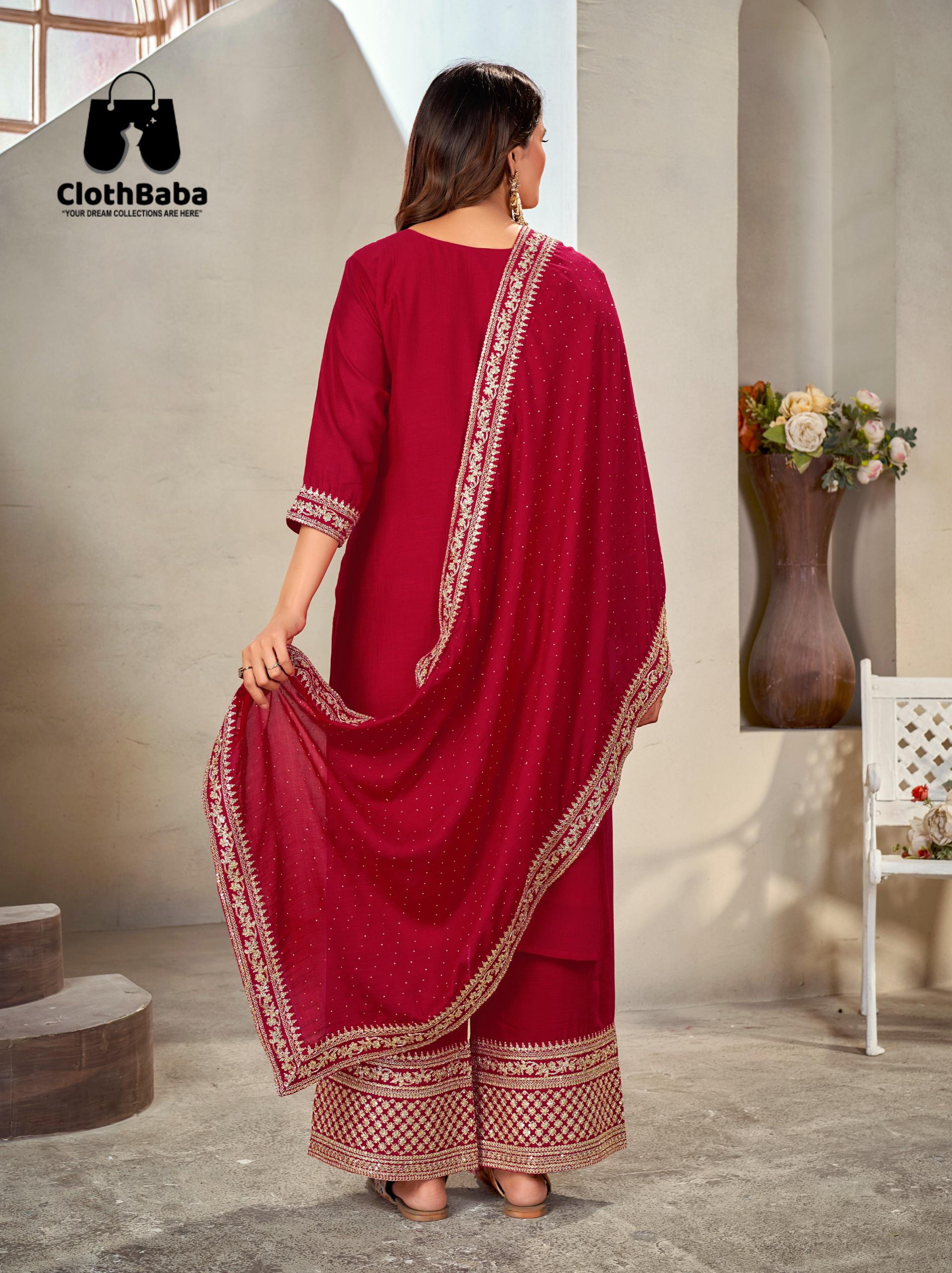 Elegant Readymade Vichitra Silk Suit with Embroidery 