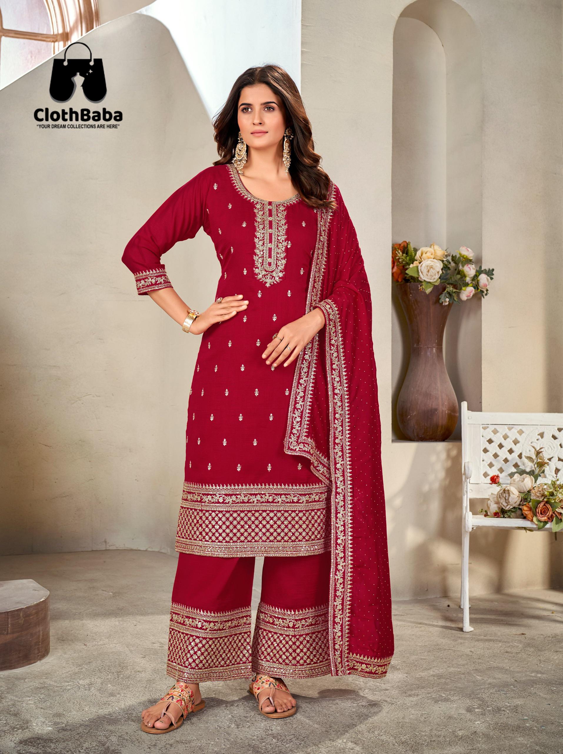 Elegant Readymade Vichitra Silk Suit with Embroidery 