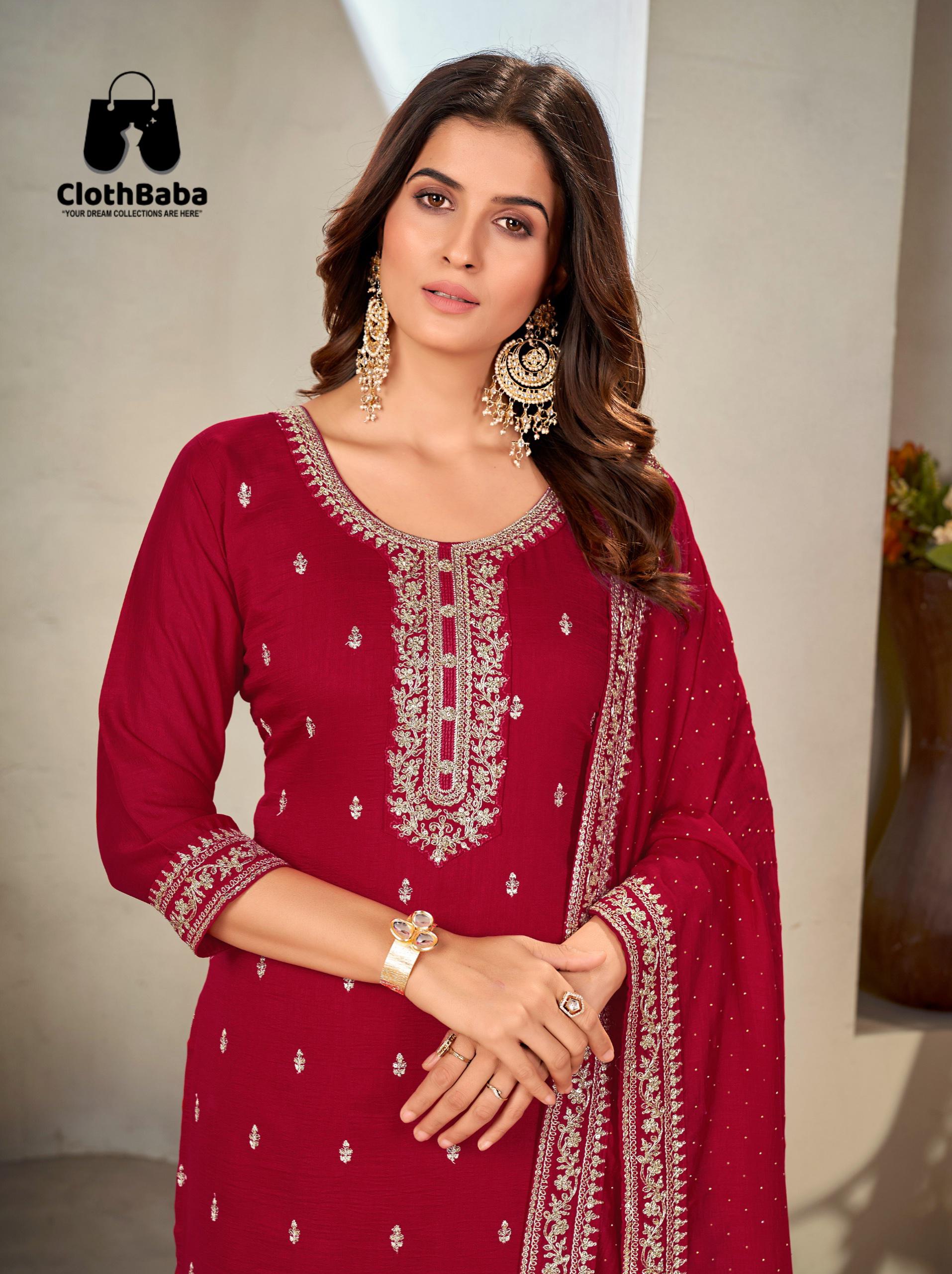 Elegant Readymade Vichitra Silk Suit with Embroidery 
