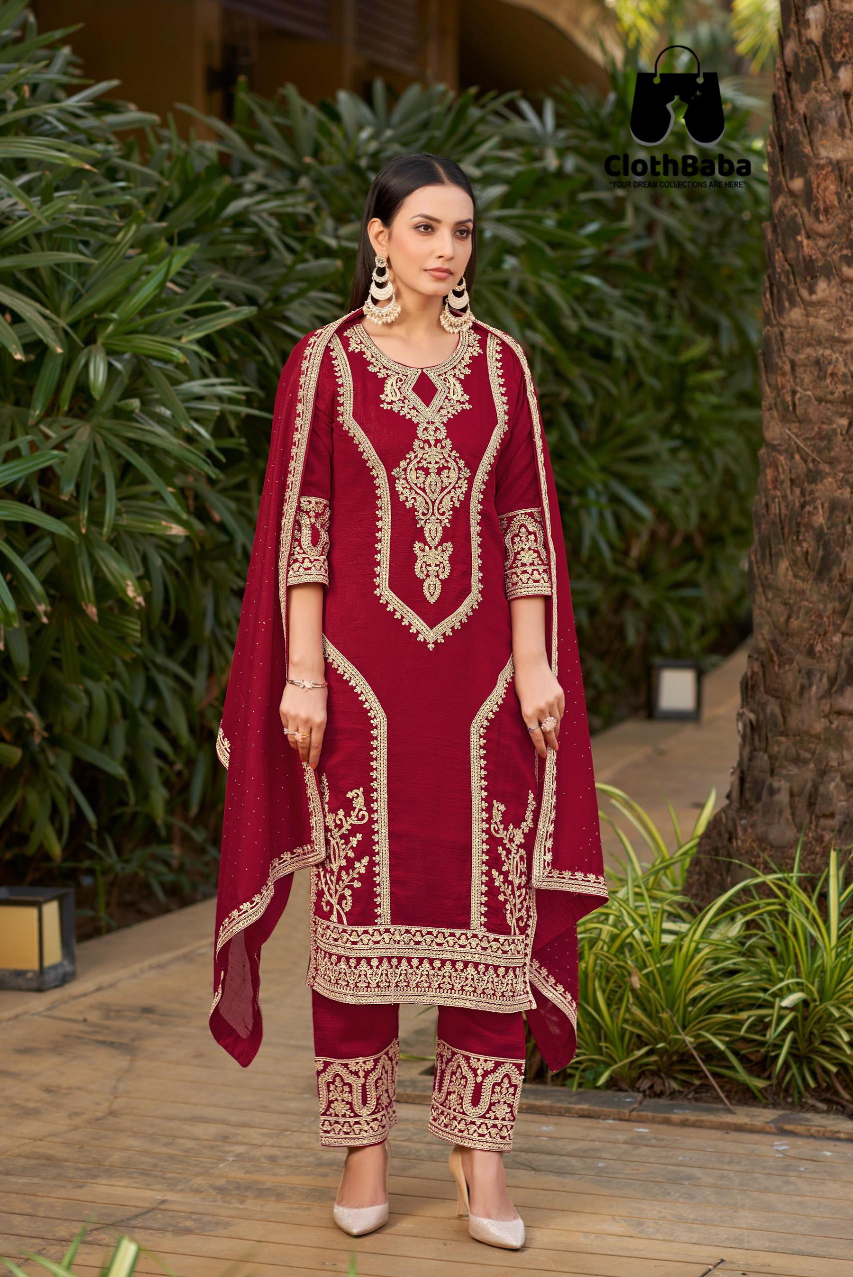 Luxurious Vichitra Silk Embroidered Suit