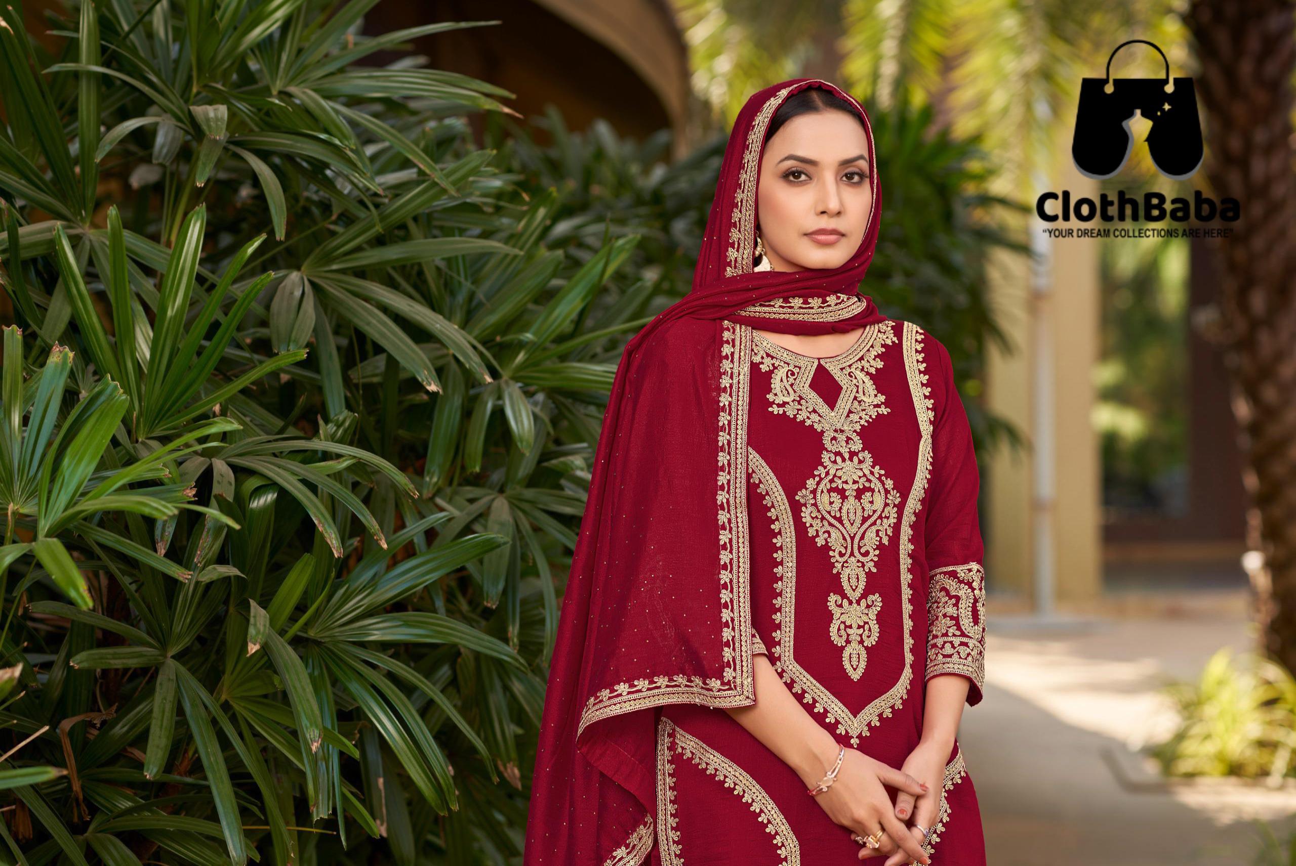 Luxurious Vichitra Silk Embroidered Suit