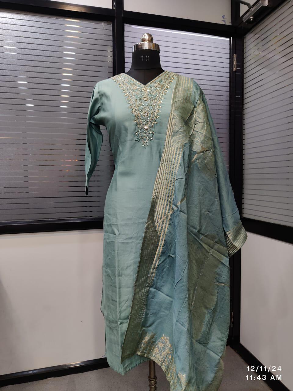 Premium Readymade Roman Silk Suits with Handwork & Jeqcard Dupatta