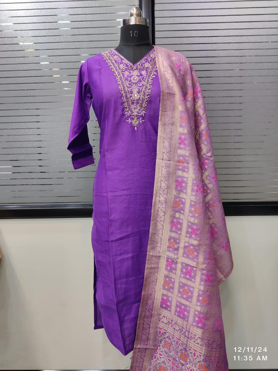 Premium Readymade Roman Silk Suits with Handwork & Jeqcard Dupatta
