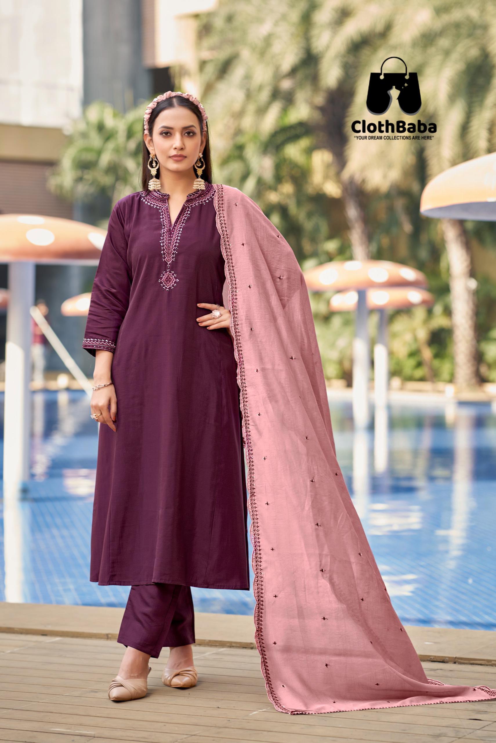 Elegant Readymade Roman Silk Suits with Embroidery & Chanderi Silk Dupatta