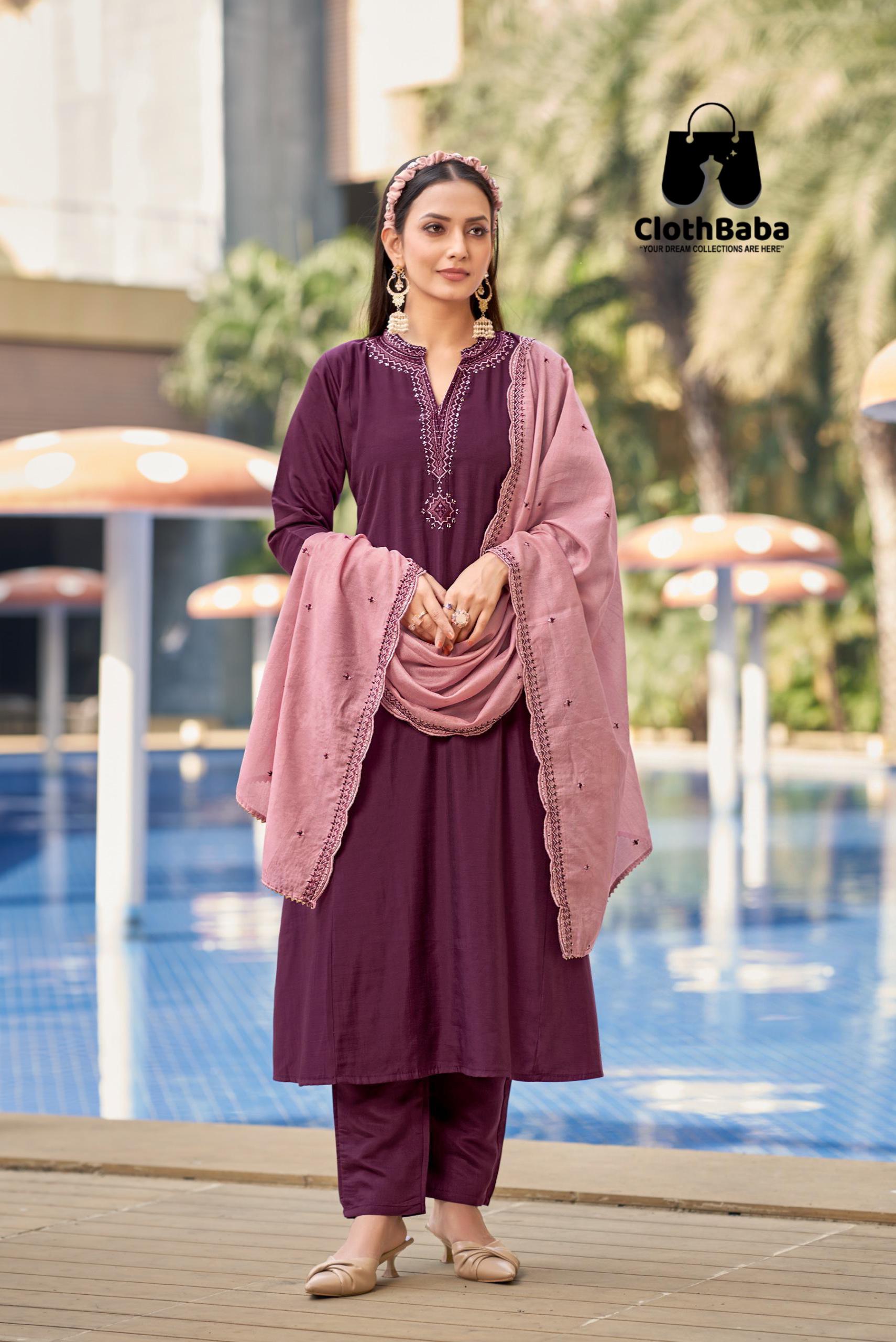 Elegant Readymade Roman Silk Suits with Embroidery & Chanderi Silk Dupatta